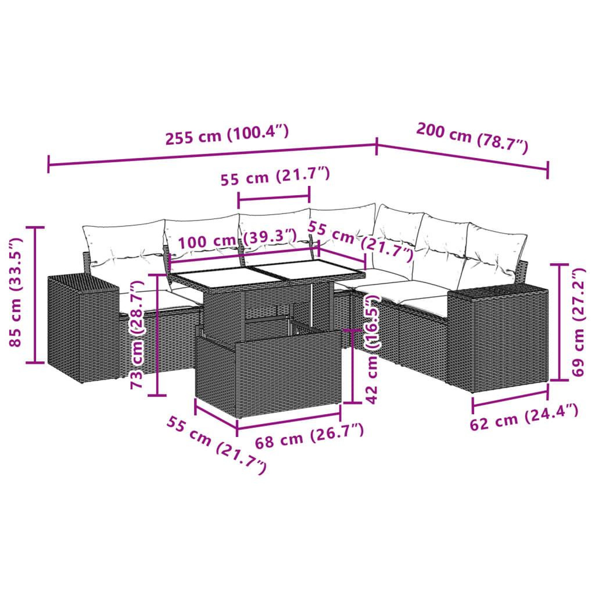 Voir la diapositive 6 : VIDAXL Salon de jardin avec coussins 7 pcs gris resine tressee