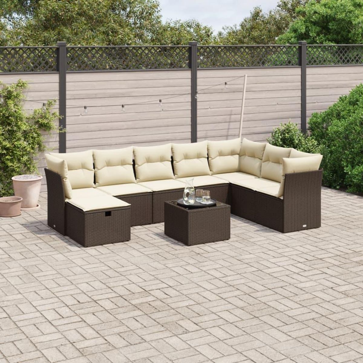 VIDAXL Salon de jardin avec coussins 9 pcs marron resine tressee