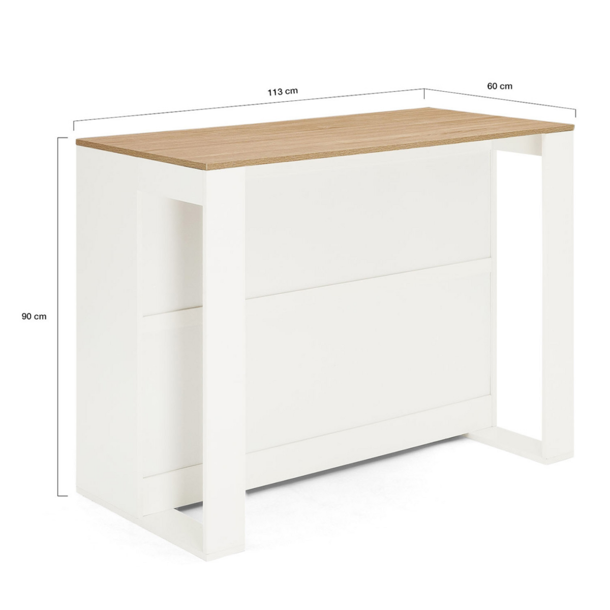 ID MARKET Table de bar îlot JUNO bois blanc et plateau façon hêtre
