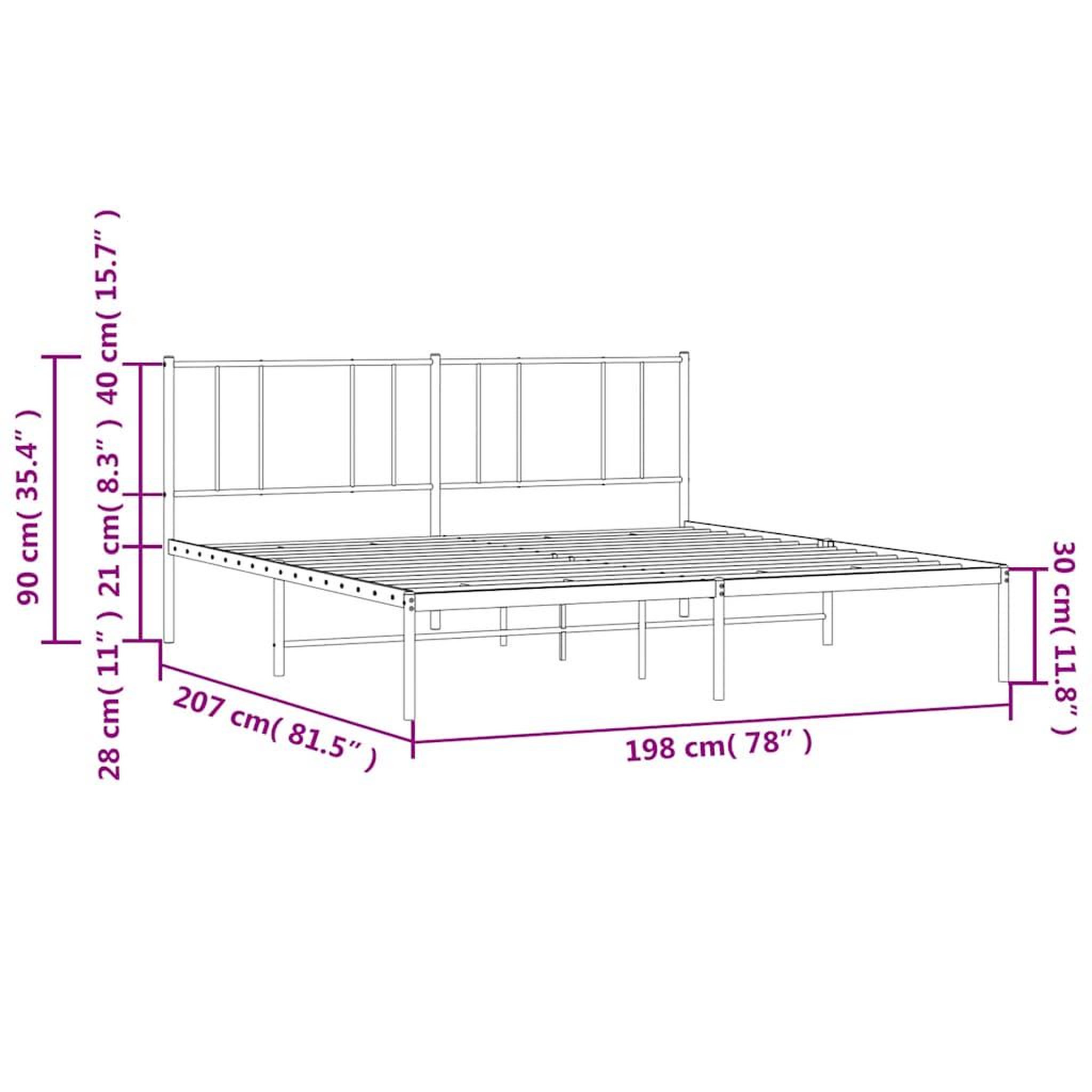 Voir la diapositive 6 : VIDAXL Cadre de lit metal sans matelas avec tete de lit noir 193x203cm
