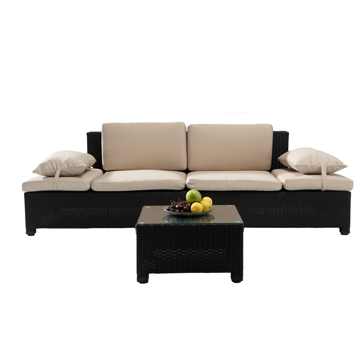 CONCEPT USINE Salon de jardin en résine tressée écru et noir CORFOU