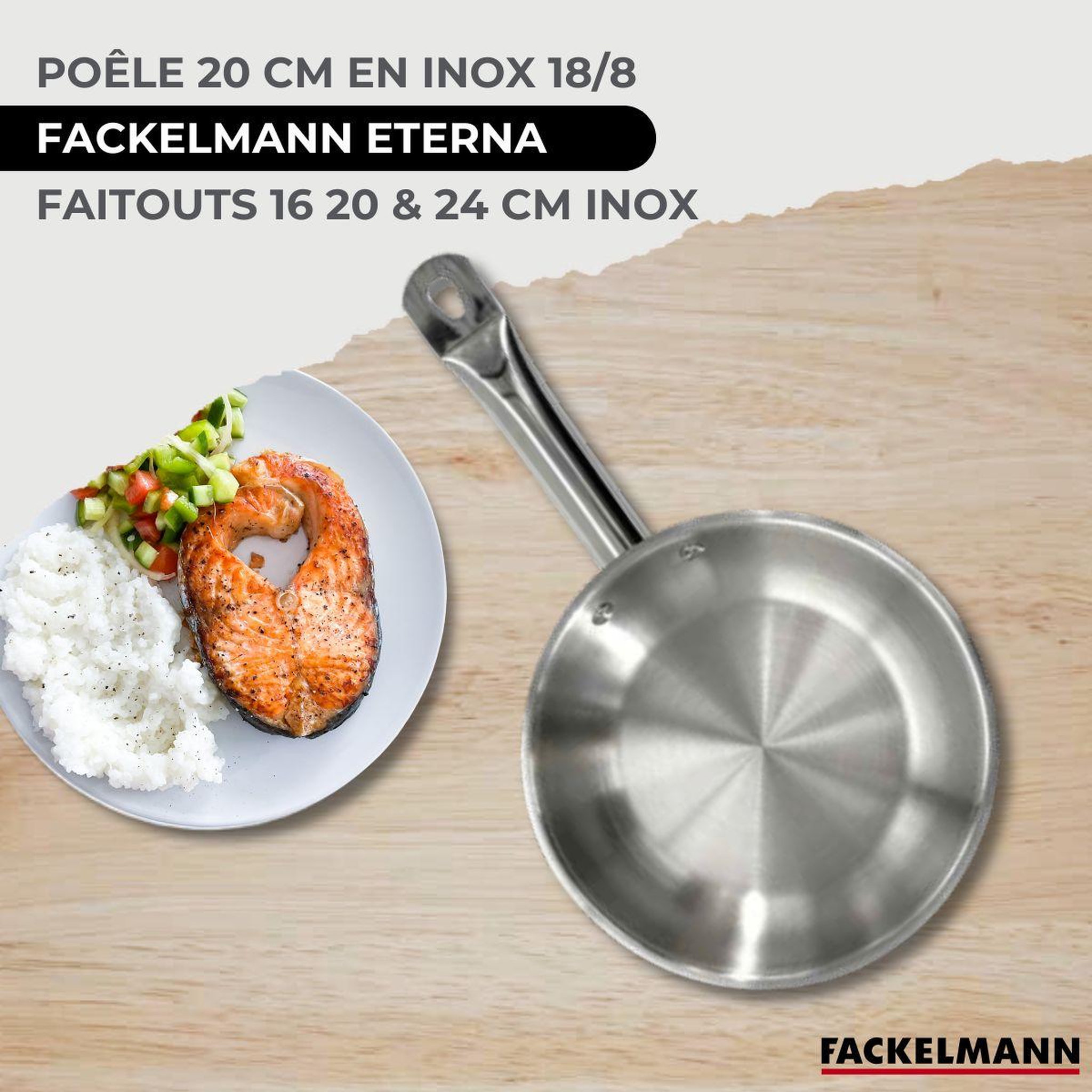 Voir la diapositive 2 : Fackelmann Batterie de cuisine avec 1 poêle 20 cm et 3 faitouts 16/20/24 cm avec 6 ustensiles de cuisine sans pfas fackelmann etherna brillant fenix