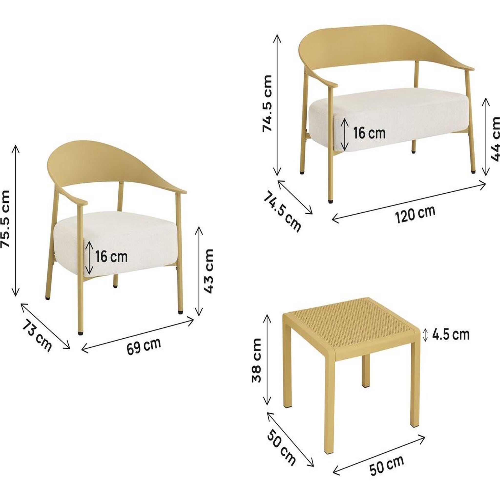 Voir la diapositive 3 : Habitat et Jardin Salon de jardin en métal et plastique  céora  - 4 places - jaune