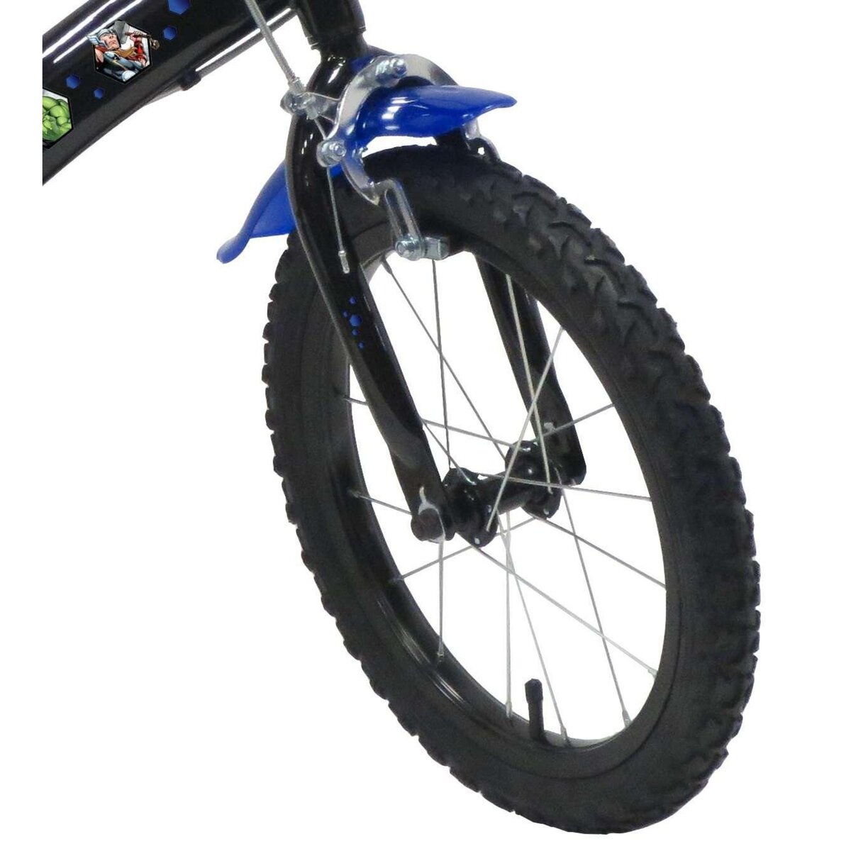 Marvel Vélo enfant - Modèle 16'' Avengers/Marvel pour enfant de 105 à 120 cm avec stabilisateurs - Plaque décorative avant - Bidon arrière - 2 freins & Pneus gonflables.