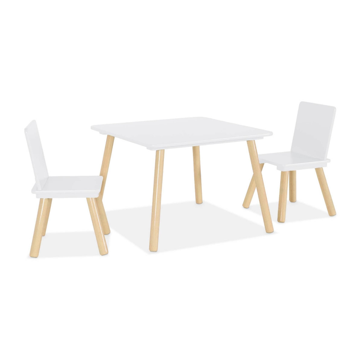 SWEEEK Table carrée enfant avec 2 chaises. pieds en pin. blanc