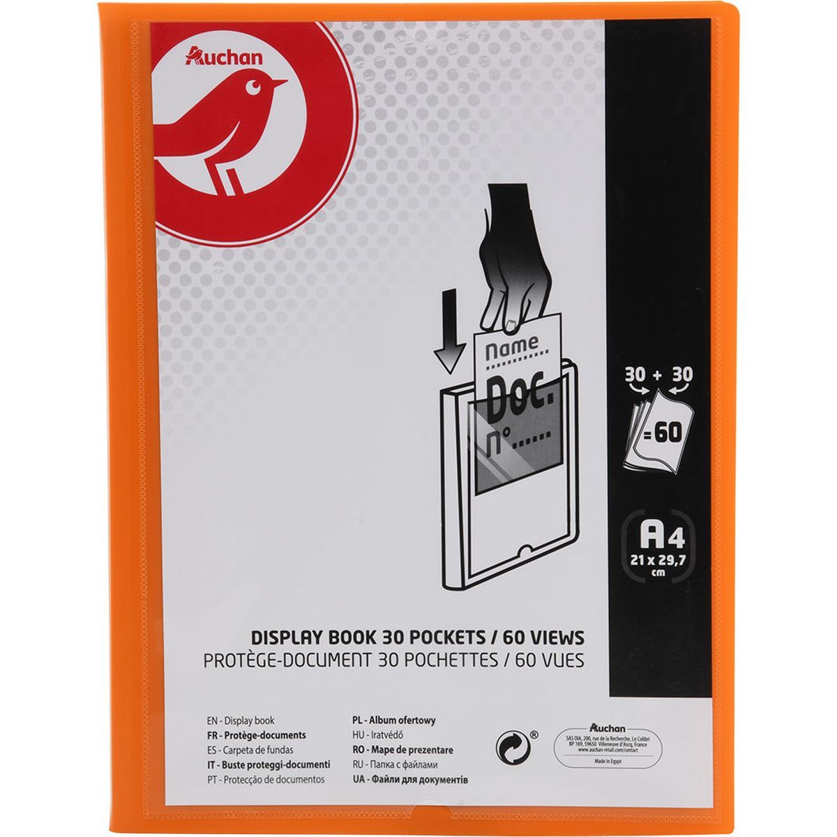 AUCHAN Porte vues A4 souple personnalisable 60 vues orange