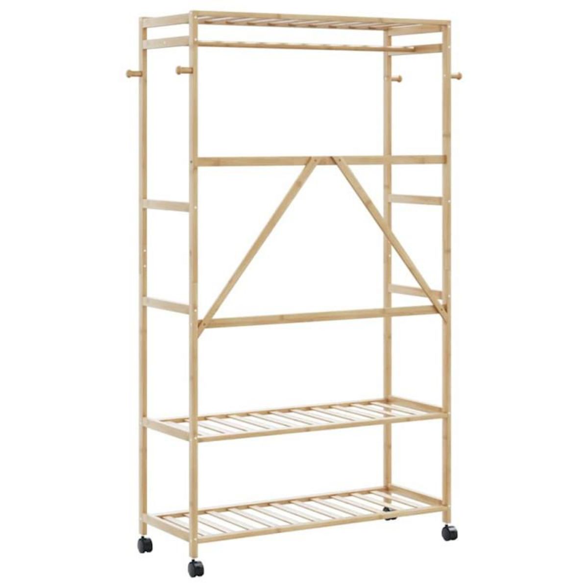 VIDAXL Porte vêtements et étagères et roulettes 110x40x180 cm bambou