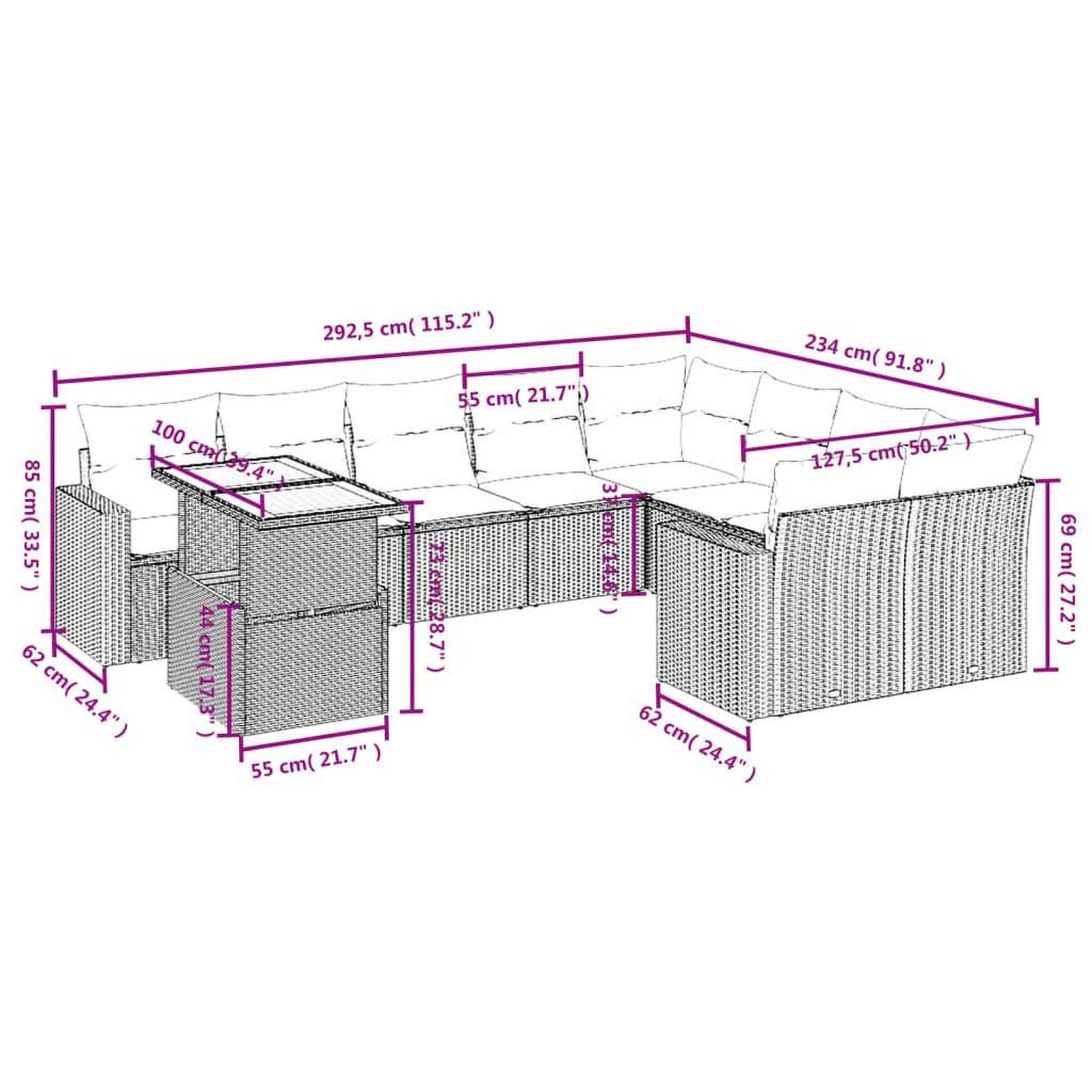 Voir la diapositive 3 : VIDAXL Salon de jardin avec coussins 10 pcs gris resine tressee