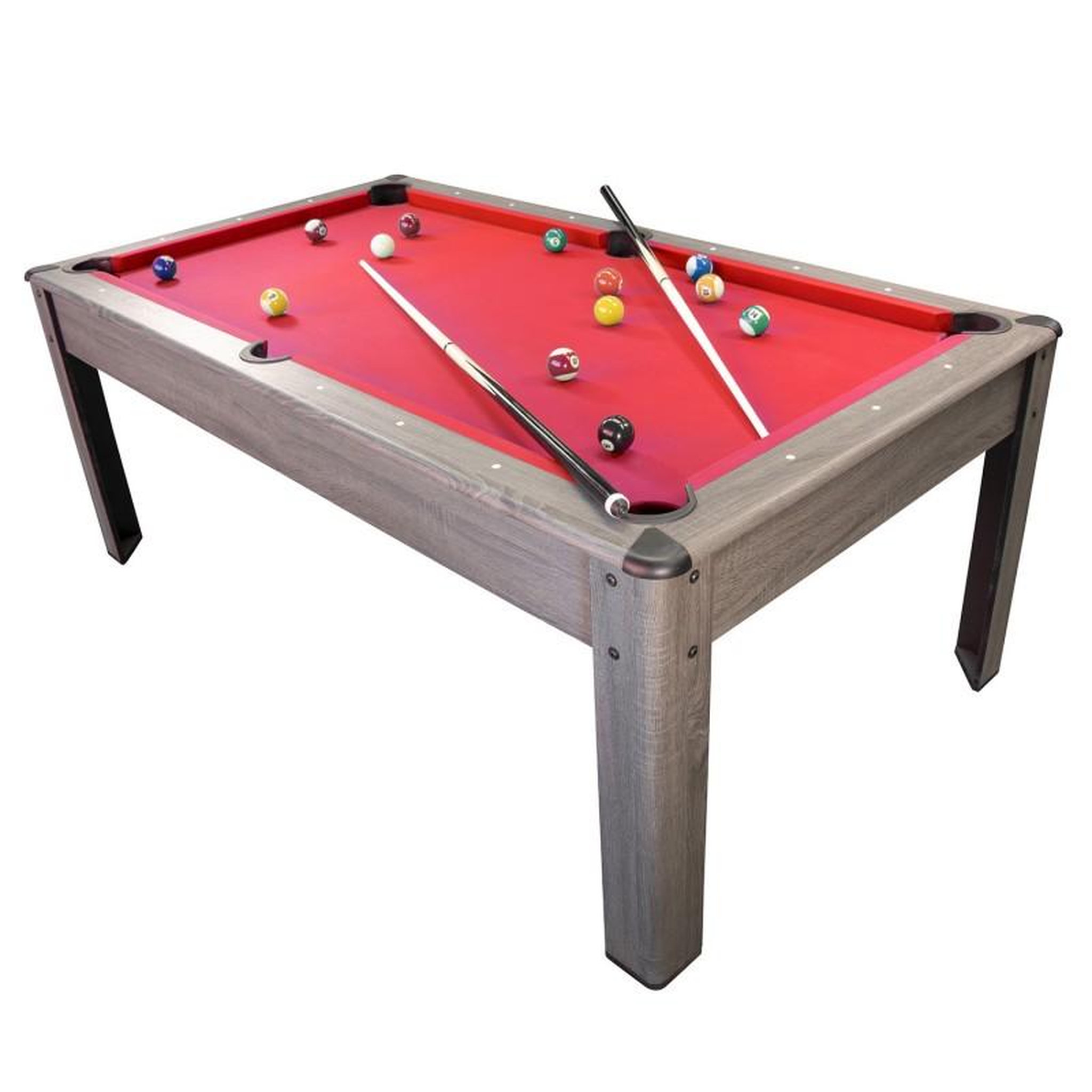 Voir la diapositive 2 : PLAY4FUN Billard Américain AMBIANCE 7Ft - 226,5 x 126,5 x 80 cm avec accessoires et plateau dînatoire - Gris