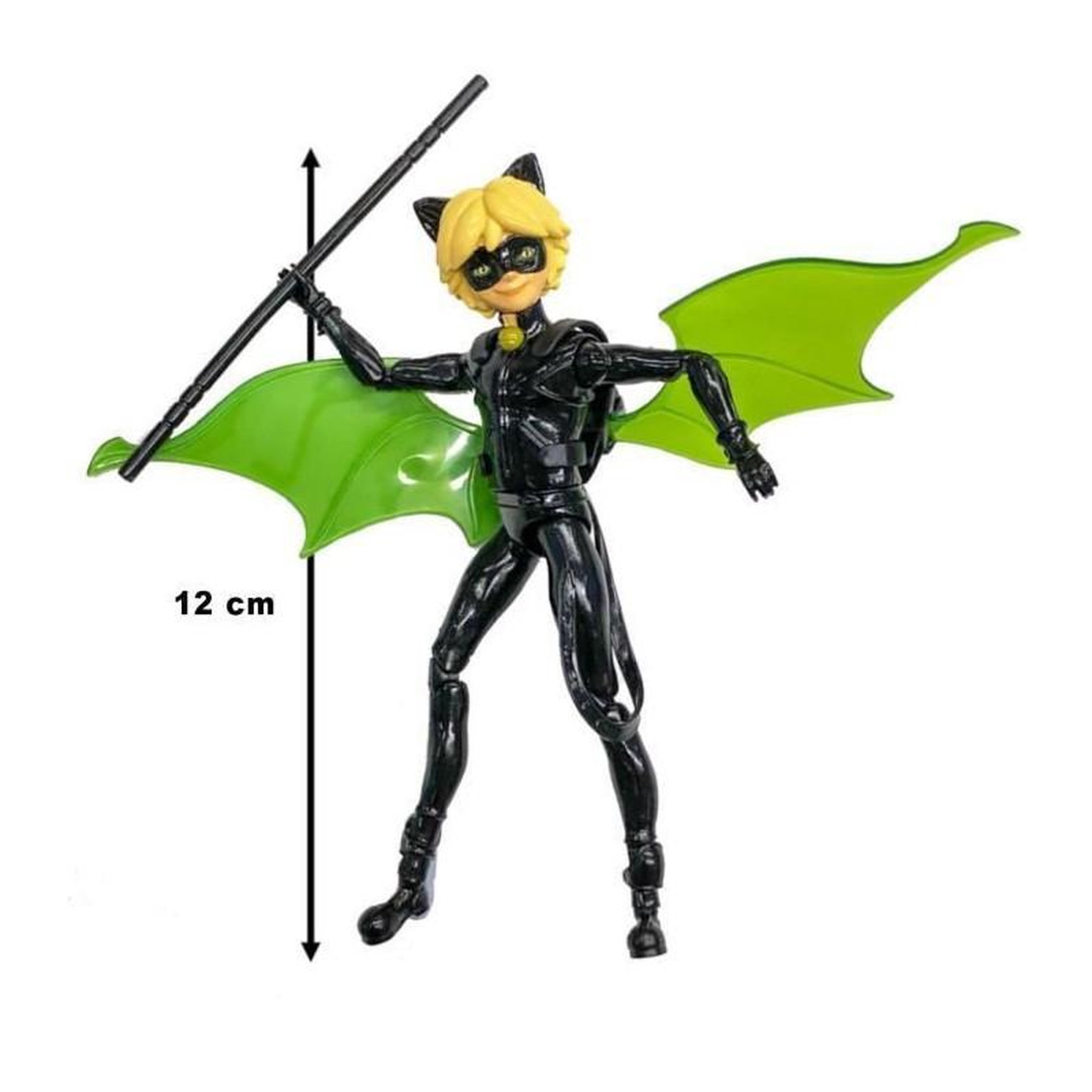 Voir la diapositive 2 : BANDAI BANDAI Miraculous Ladybug - Mini-poupee 12 cm : Chat Noir et son equipement