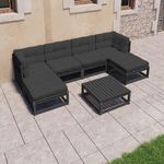 VIDAXL Salon de jardin 7 pcs avec coussins noir bois de pin massif