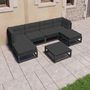 Voir la diapositive 1 : VIDAXL Salon de jardin 7 pcs avec coussins noir bois de pin massif