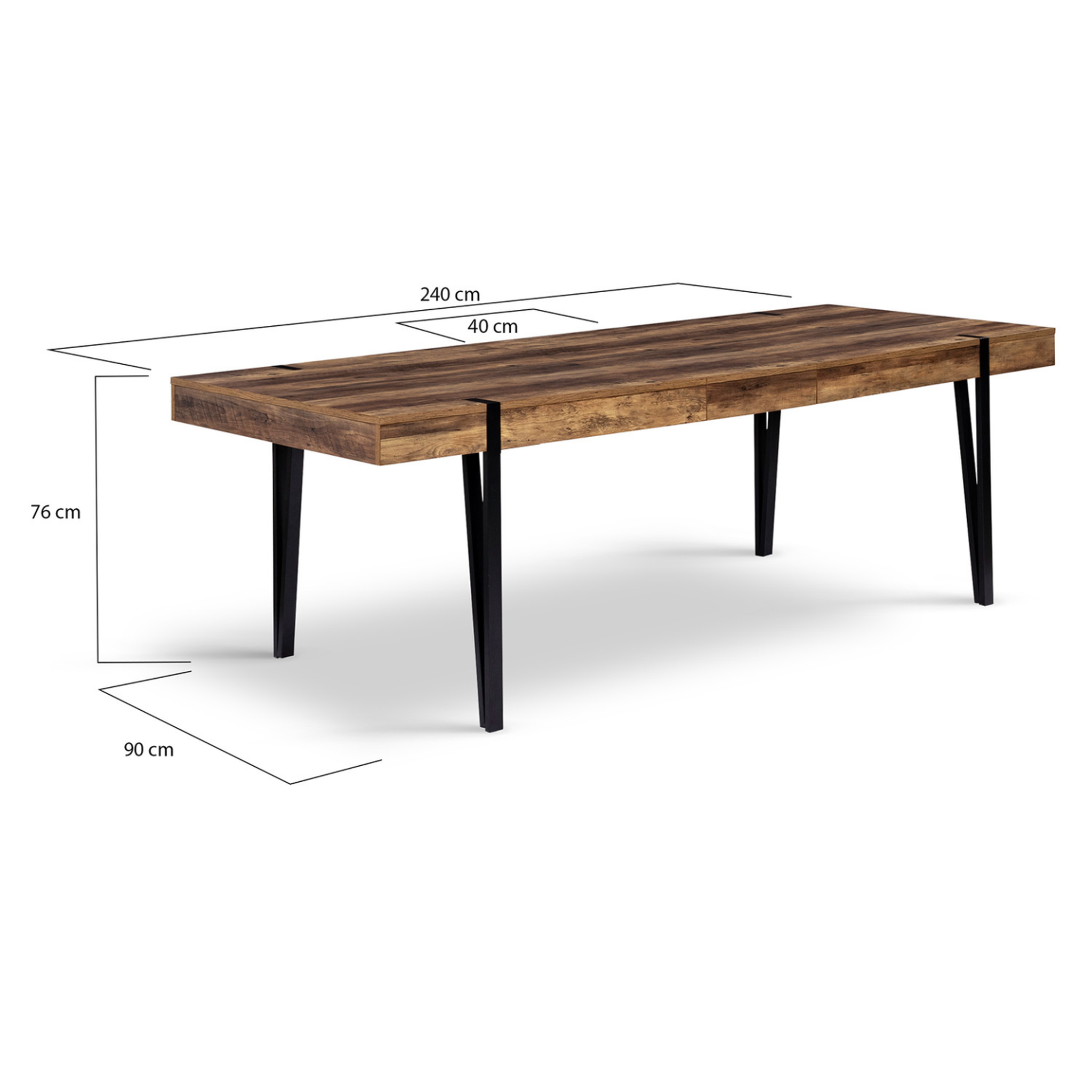 Voir la diapositive 5 : ID MARKET Table à manger extensible rectangle austria 8-12 personnes bois pied épingle noir 200-240 cm
