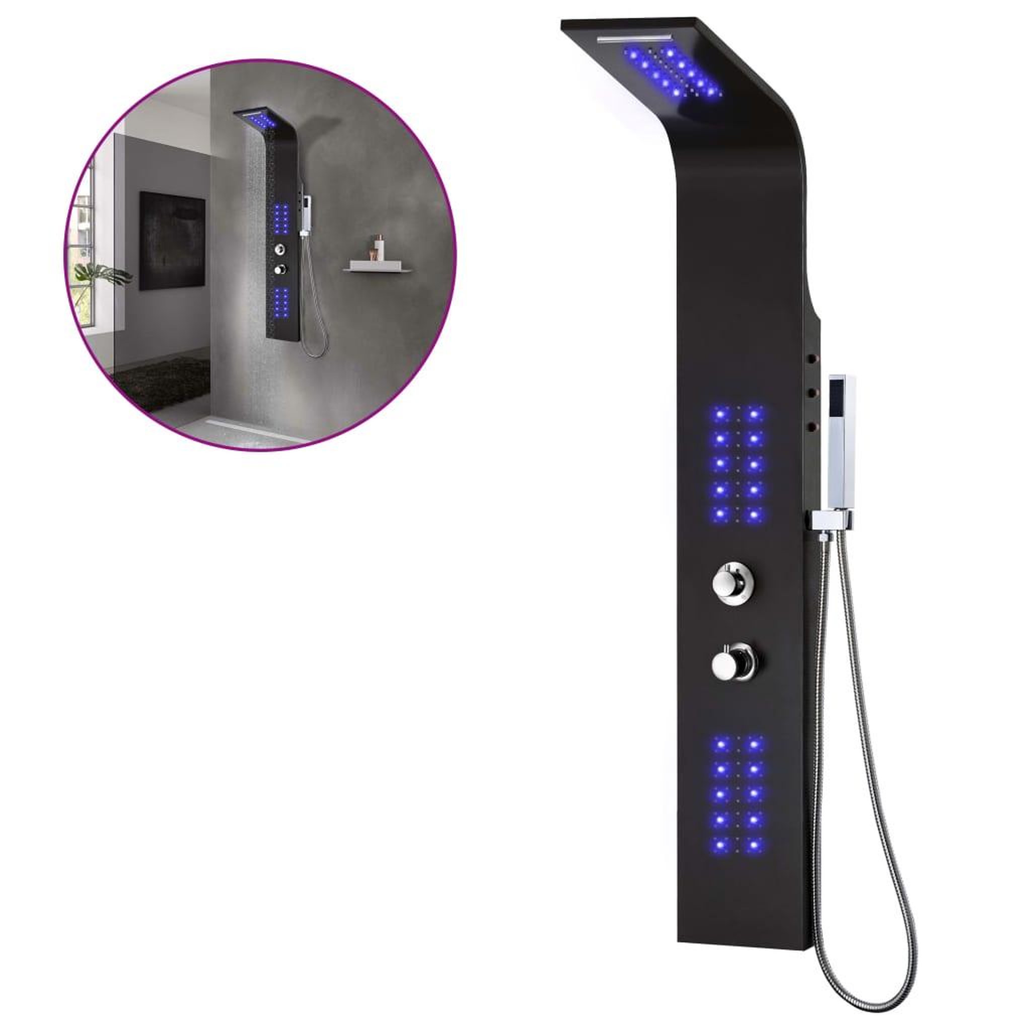 Voir la diapositive 2 : VIDAXL Panneau de douche aluminium 20x44x130 cm noir