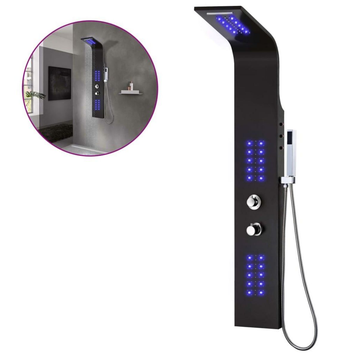 VIDAXL Panneau de douche aluminium 20x44x130 cm noir