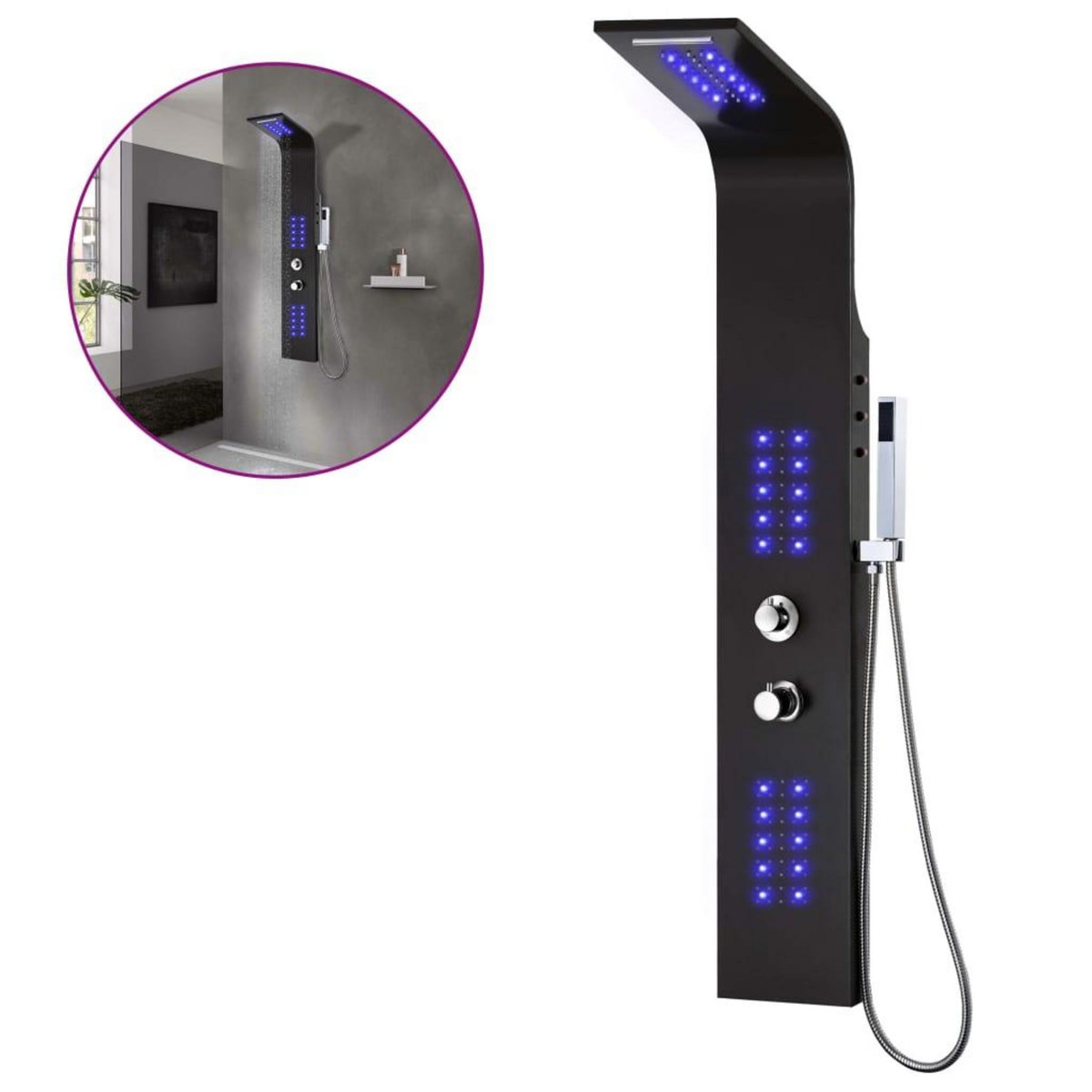 VIDAXL Panneau de douche aluminium 20x44x130 cm noir