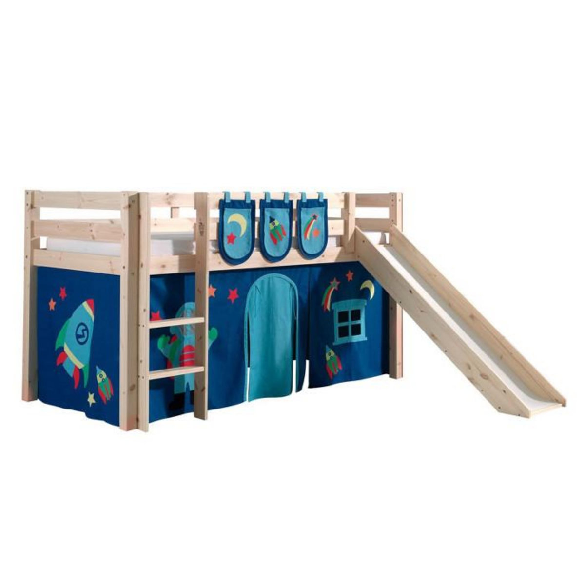 Paris Prix Pack - Lit Enfant Toboggan, Tente & 3 Pochettes  Pino Astronaute II  Naturel