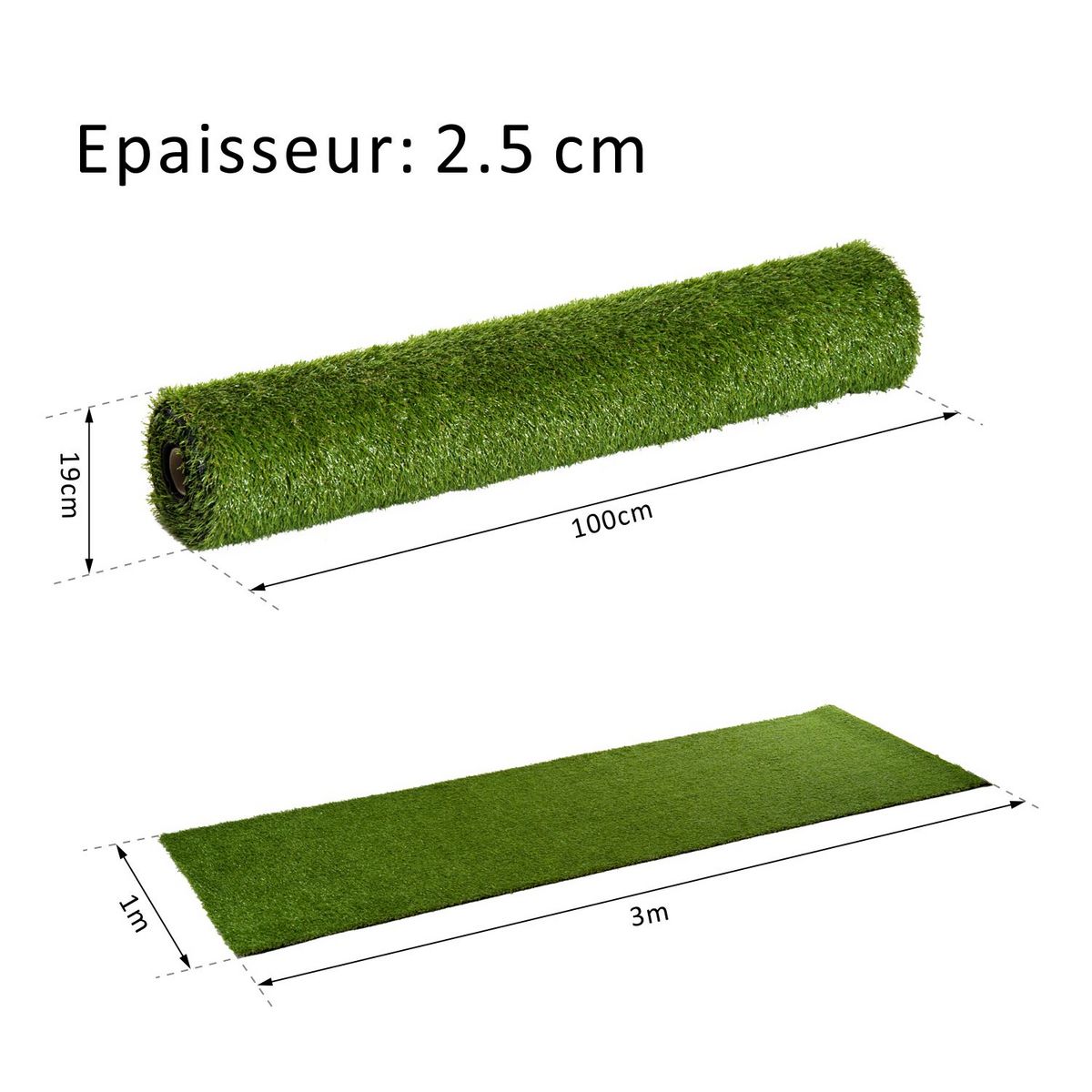 OUTSUNNY Gazon synthétique artificiel moquette extérieure intérieure 3L x 1l m herbes hautes denses 2,5 cm vert