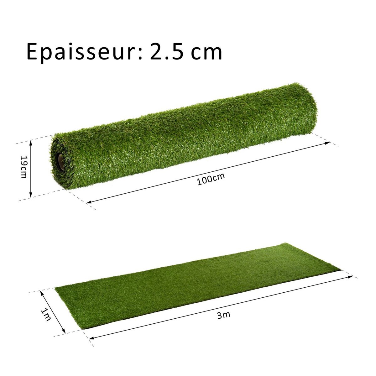OUTSUNNY Gazon synthétique artificiel moquette extérieure intérieure 3L x 1l m herbes hautes denses 2,5 cm vert