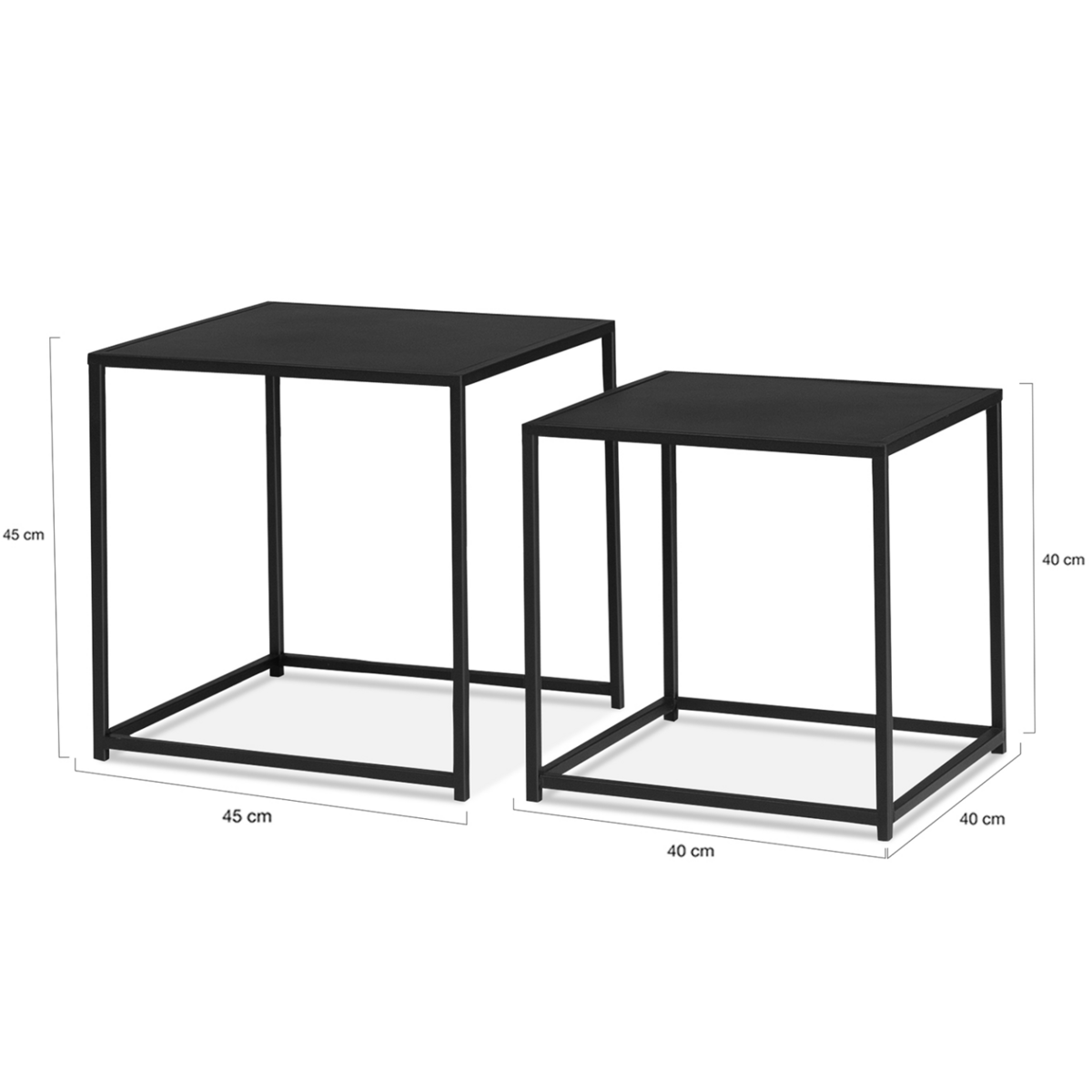 ID MARKET Lot de 2 tables basses gigognes DAVIS 40/45 en métal noir mat design industriel
