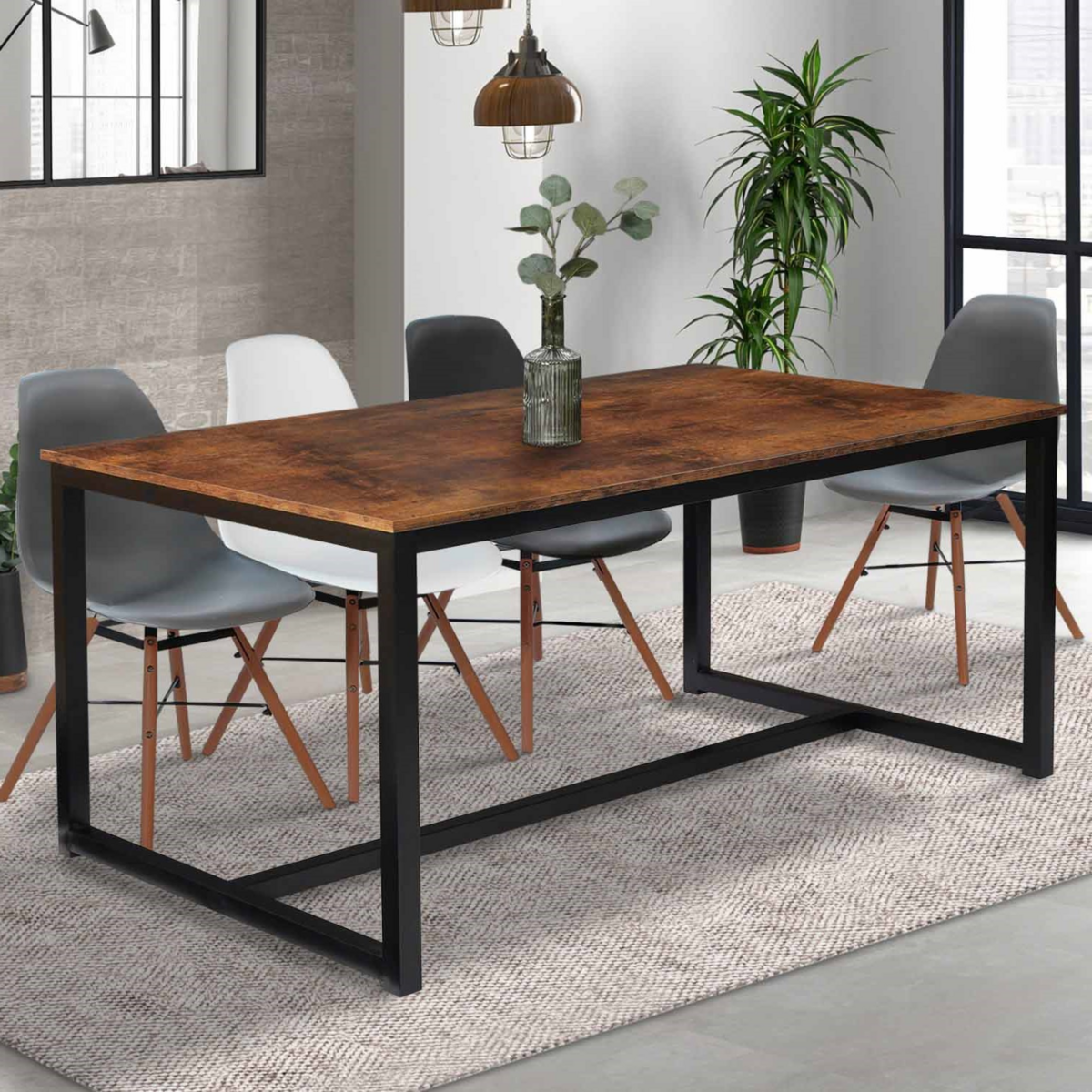 ID MARKET Table à manger rectangle DAYTON 8 personnes design industriel 150 cm