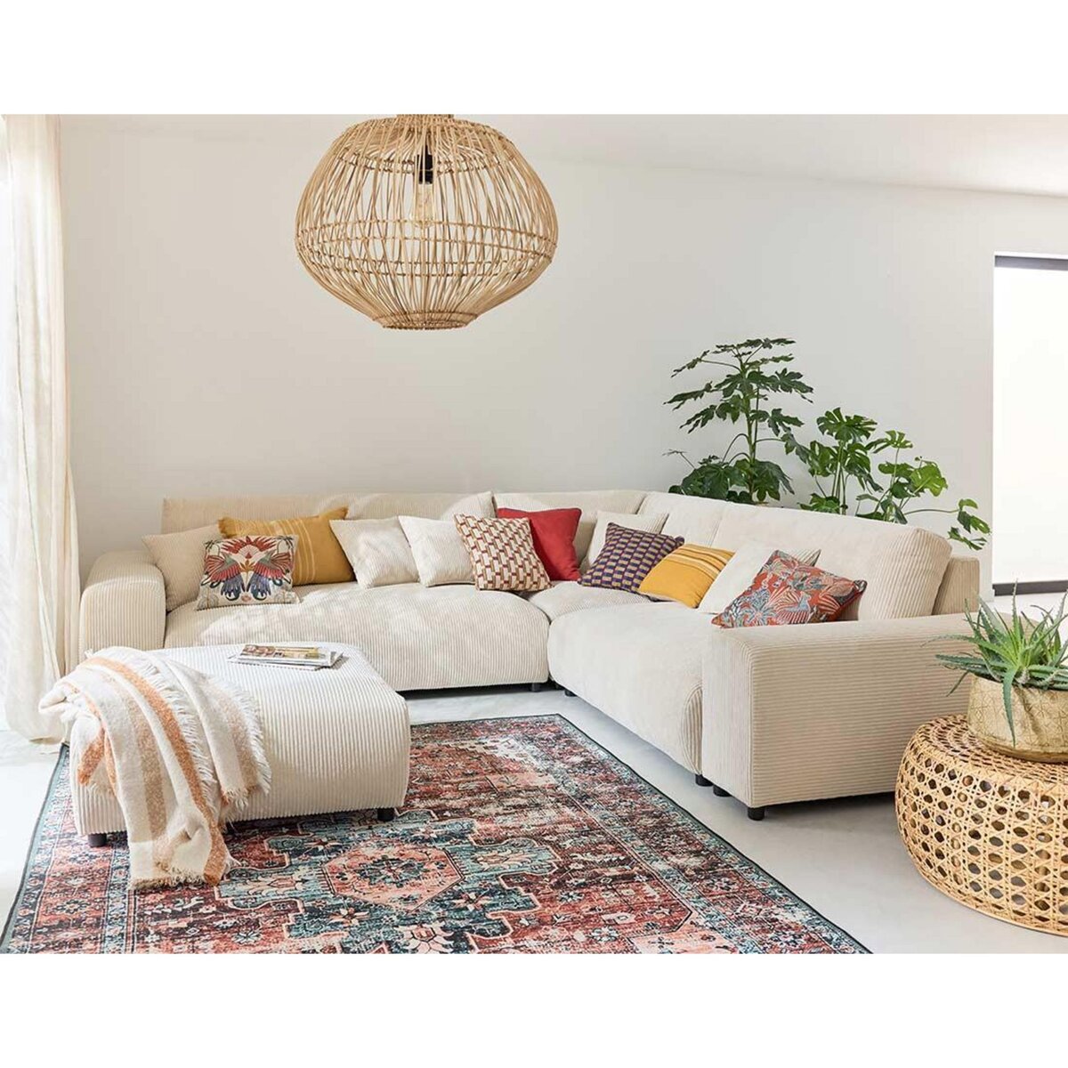 LISA DESIGN Garance - canapé modulable d'angle droit - 5 places - en velours côtelé