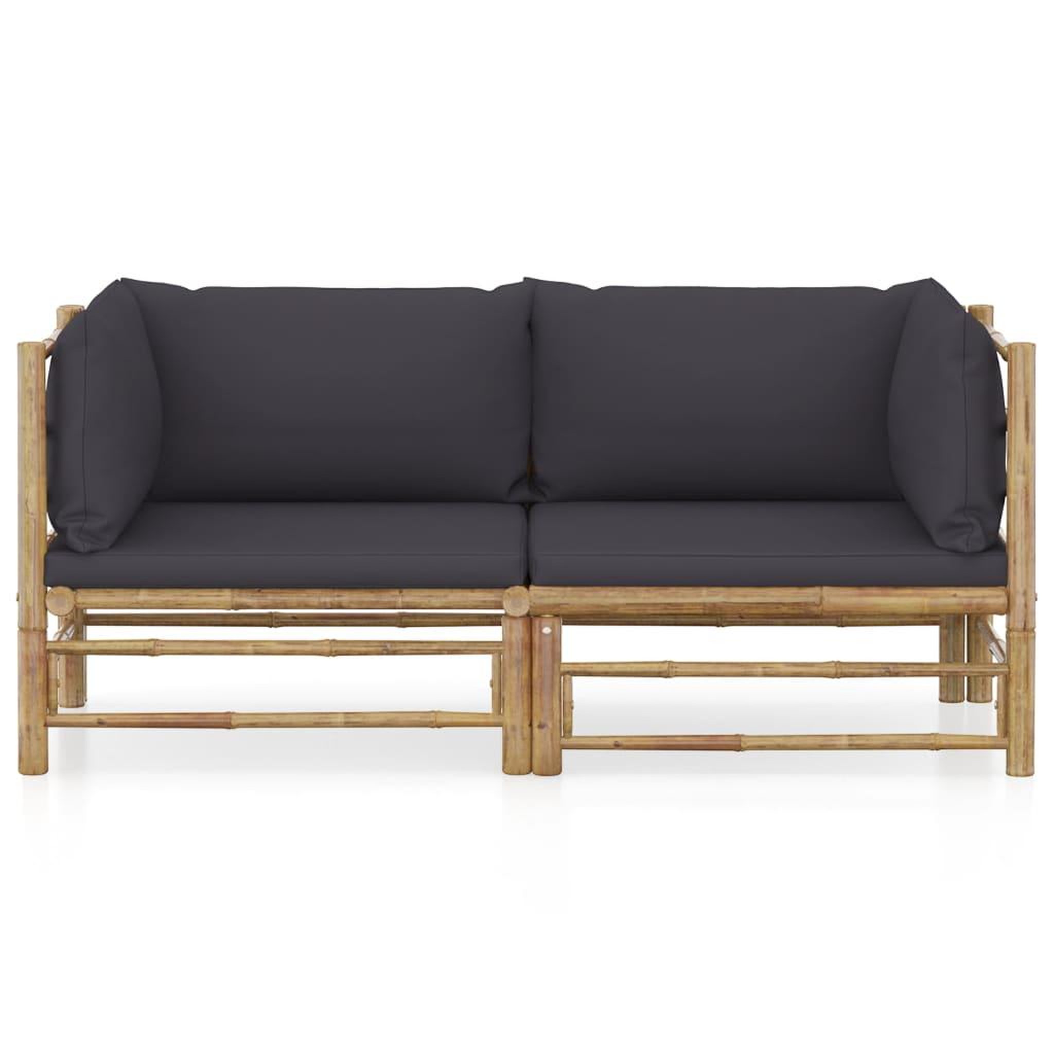 Voir la diapositive 2 : VIDAXL Salon de jardin 2 pcs avec coussins gris fonce bambou