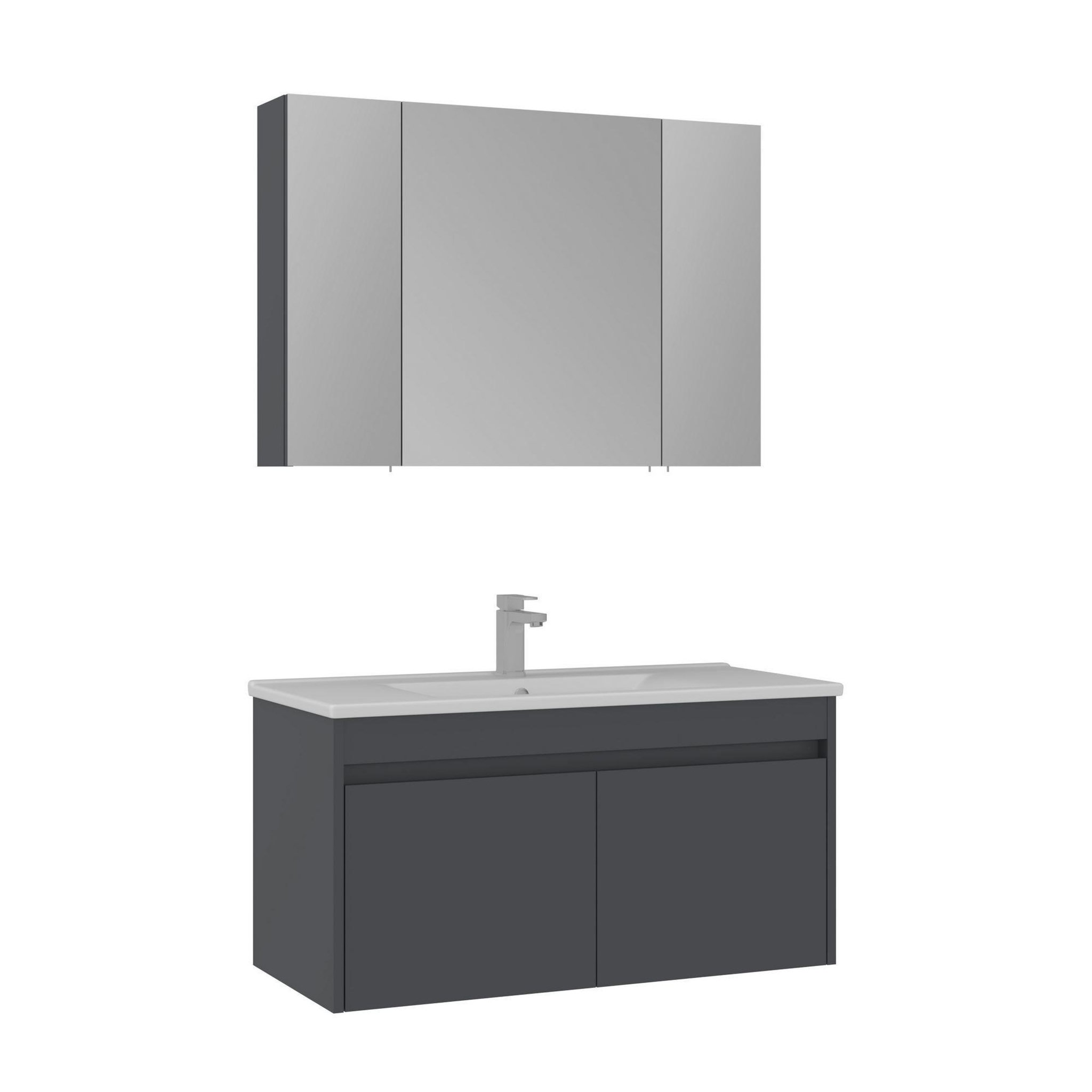 Habitat et Jardin Meuble avec simple vasque et miroir  Side 100 v3  - 100 x 45 x 52 cm - Matte Anthracite