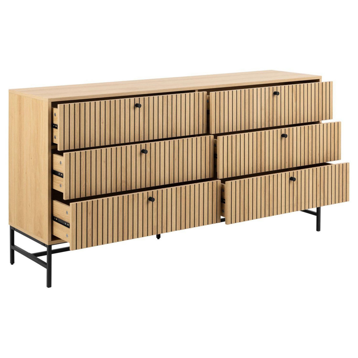 TOILINUX Commode rectangulaire 6 tiroirs effet tasseaux BAÏKAL - Beige