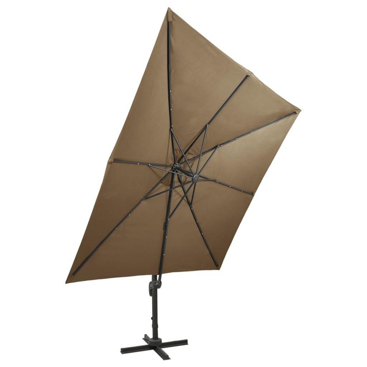 VIDAXL Parasol de jardin en porte-a-faux et mat et lumieres LED taupe