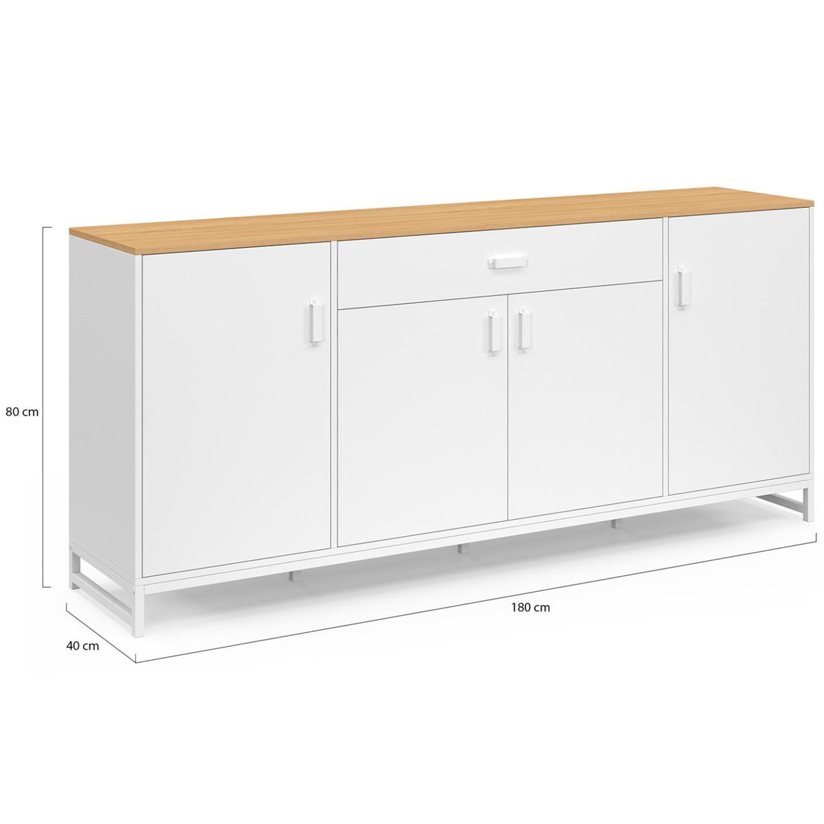 ID MARKET Buffet 180 cm WASHINGTON XXL 4 portes et 1 tiroir bois et blanc