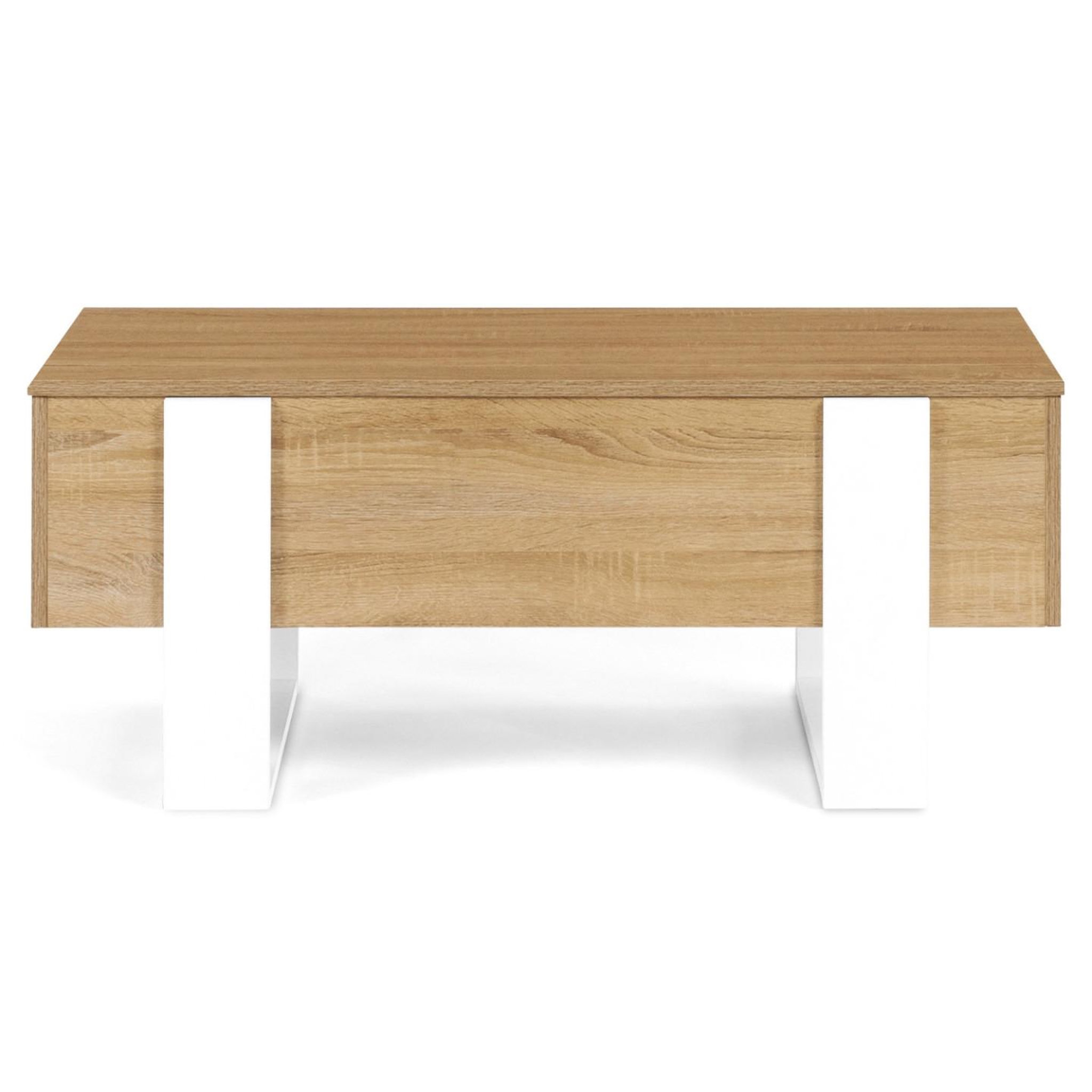 Voir la diapositive 3 : ID MARKET Table basse plateau relevable rectangulaire phoenix bois et blanc