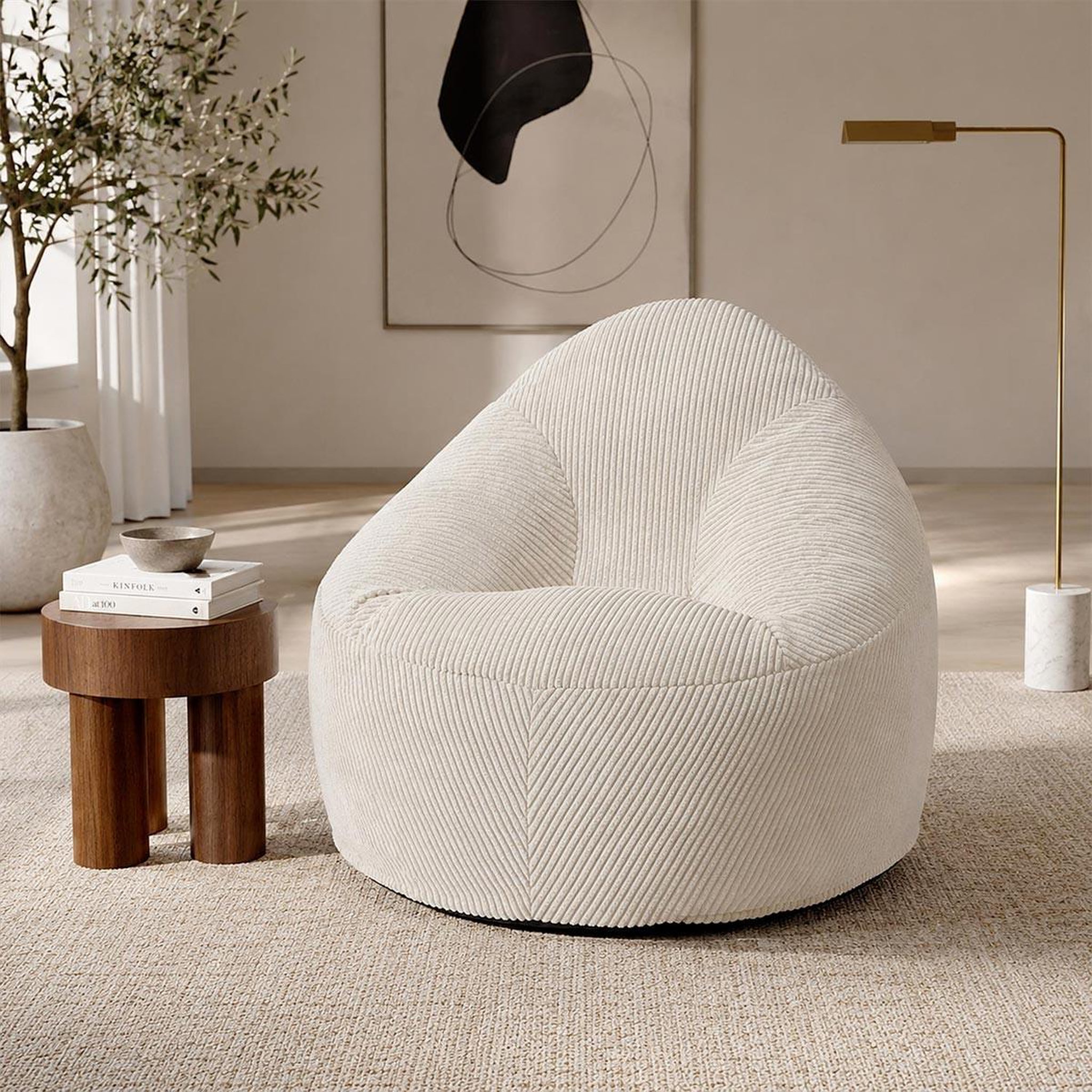 Voir la diapositive 4 : The Home Deco Factory Fauteuil Poire Compressé Côtelé  Scott  90cm Beige