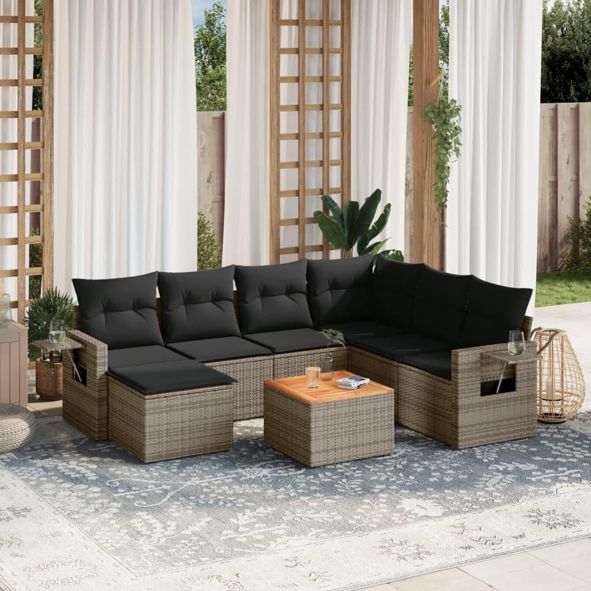 VIDAXL Salon de jardin 8 pcs avec coussins gris resine tressee