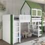Voir la diapositive 5 : MERAX Lit combiné enfant 90x200cm bois et mdf coloris blanc+vert