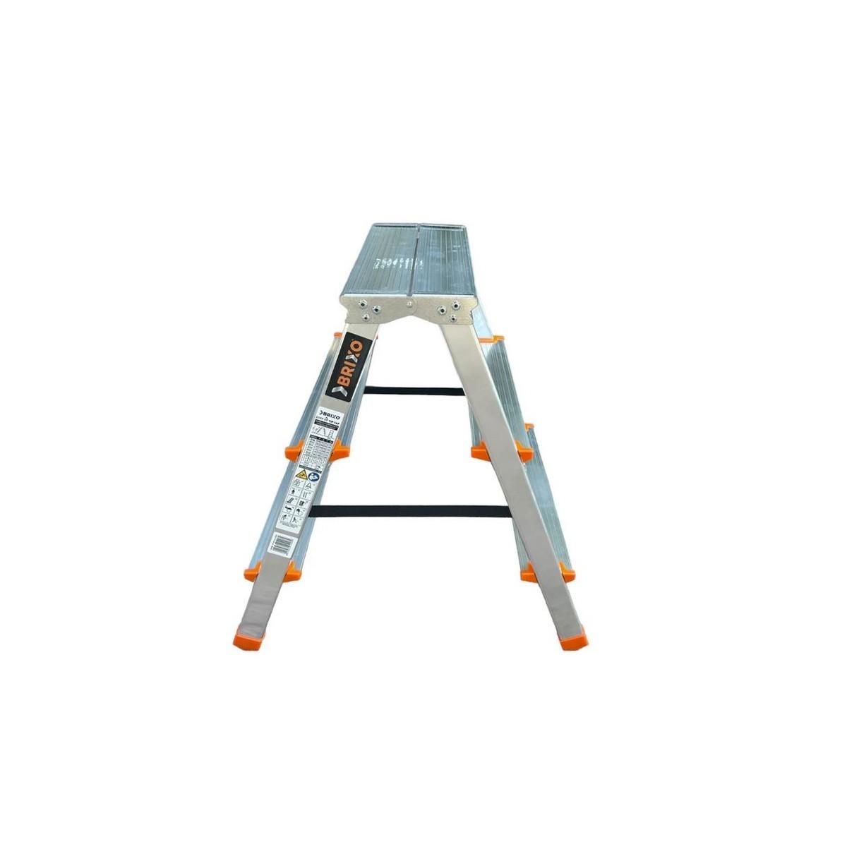 BRIXO Escabeau 3 marches Marche-pied Aluminium Charge 125 kg Pliable Pieds anti-dérapants BRIXO