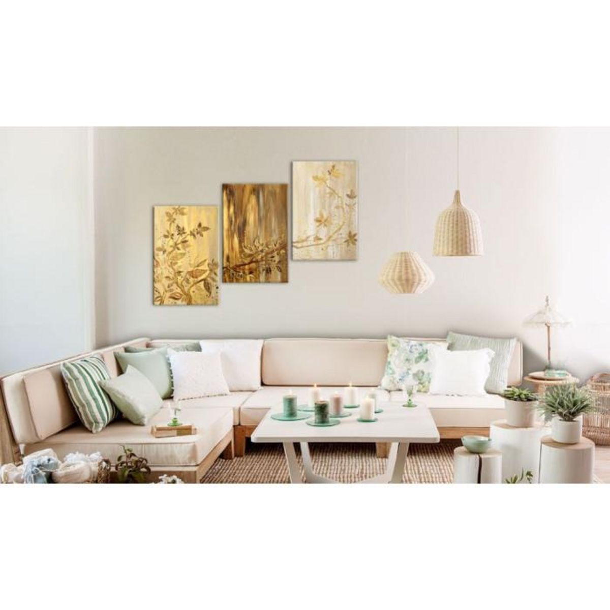 Paris Prix Tableau Peint à la Main  Feuilles Dorées  60x120cm