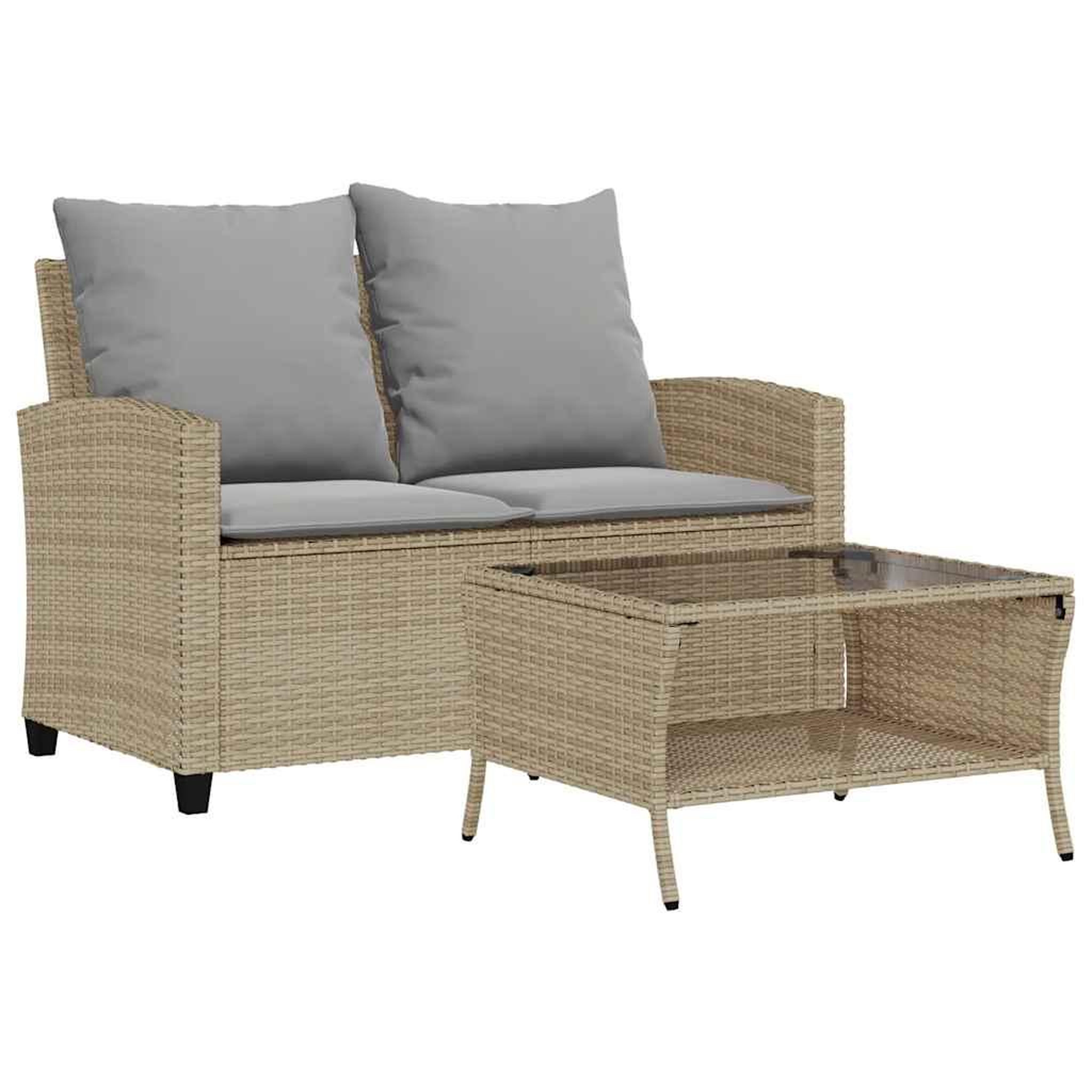 Voir la diapositive 2 : VIDAXL Canape de jardin 2places coussins et table beige resine tressee