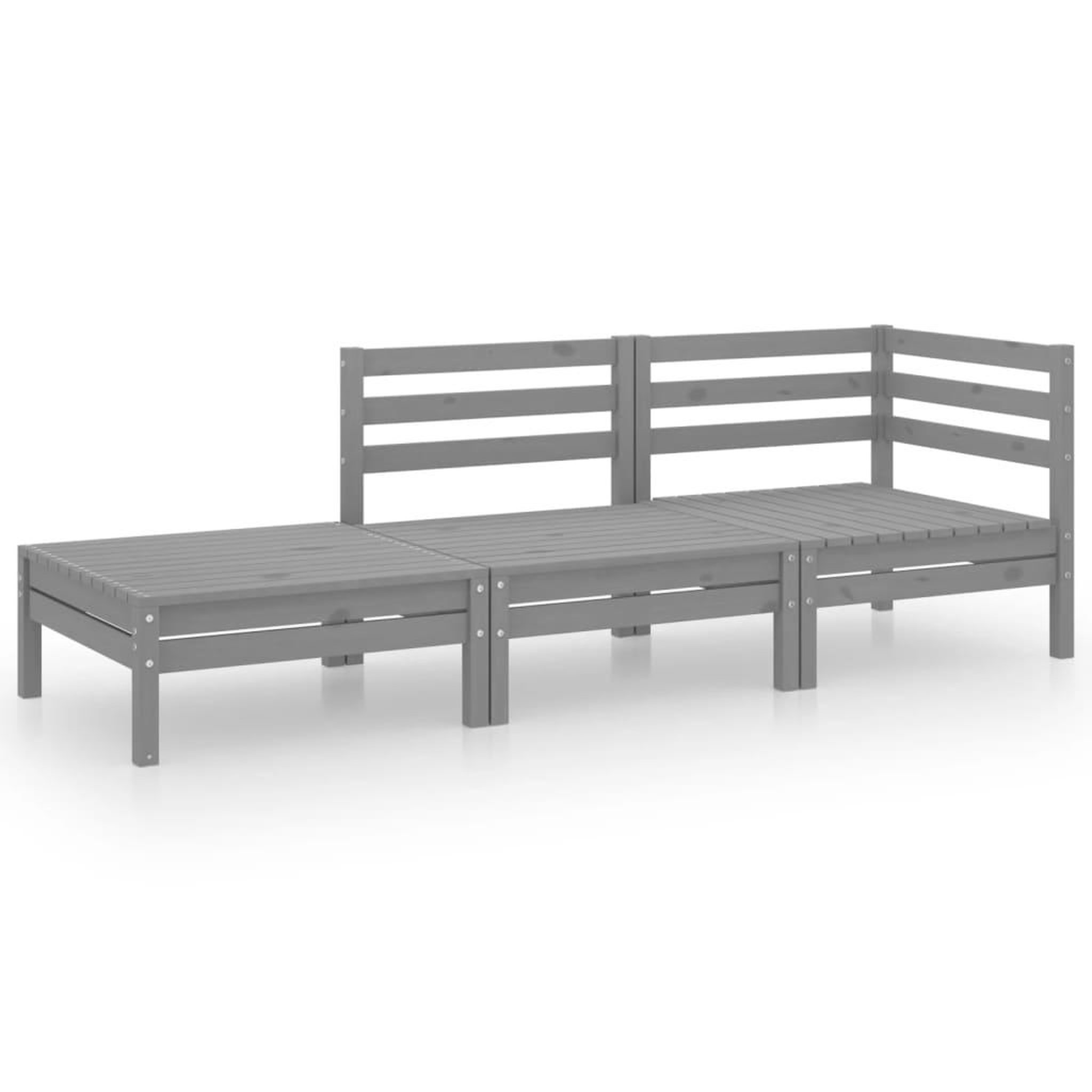 Voir la diapositive 2 : VIDAXL Salon de jardin 3 pcs gris bois de pin massif