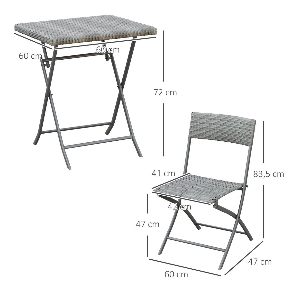 OUTSUNNY Ensemble meubles de jardin design table carré et chaises pliables résine tressée imitation rotin gris