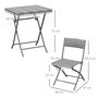 Voir la diapositive 3 : OUTSUNNY Ensemble meubles de jardin design table carré et chaises pliables résine tressée imitation rotin gris