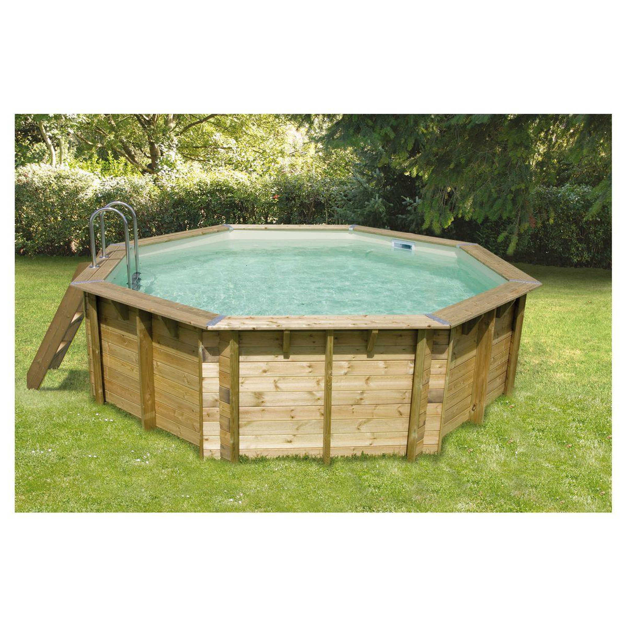 Voir la diapositive 1 : UBBINK Piscine hors sol bois octogonale- 510x120cm -  Liner Beige -OCEA