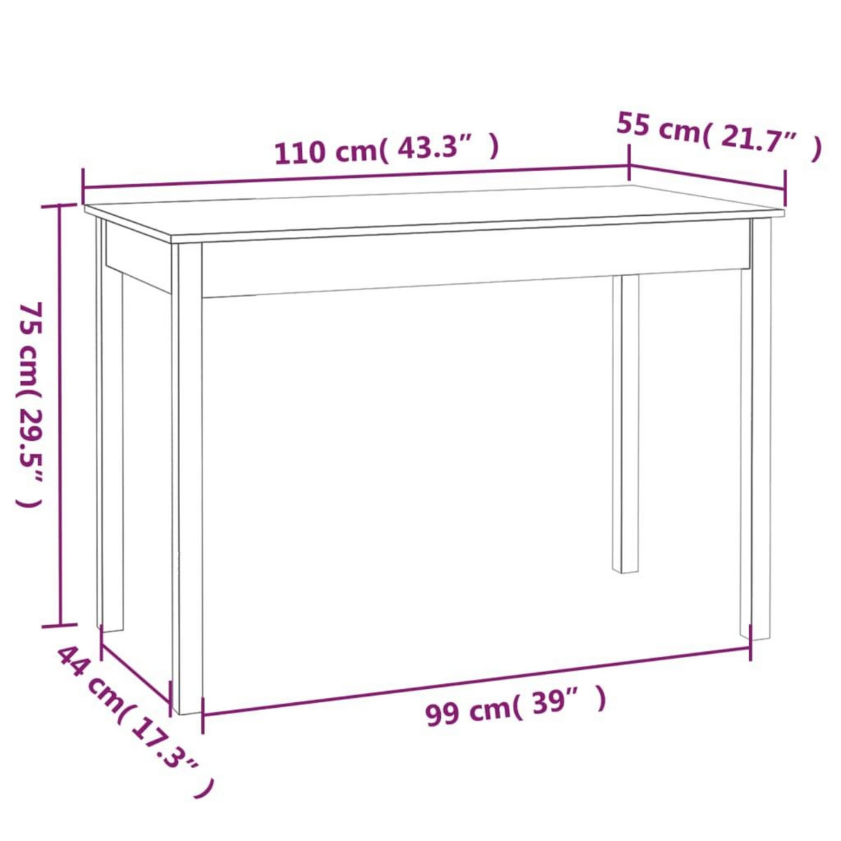 VIDAXL Table a manger Noir 110x55x75 cm Bois massif de pin
