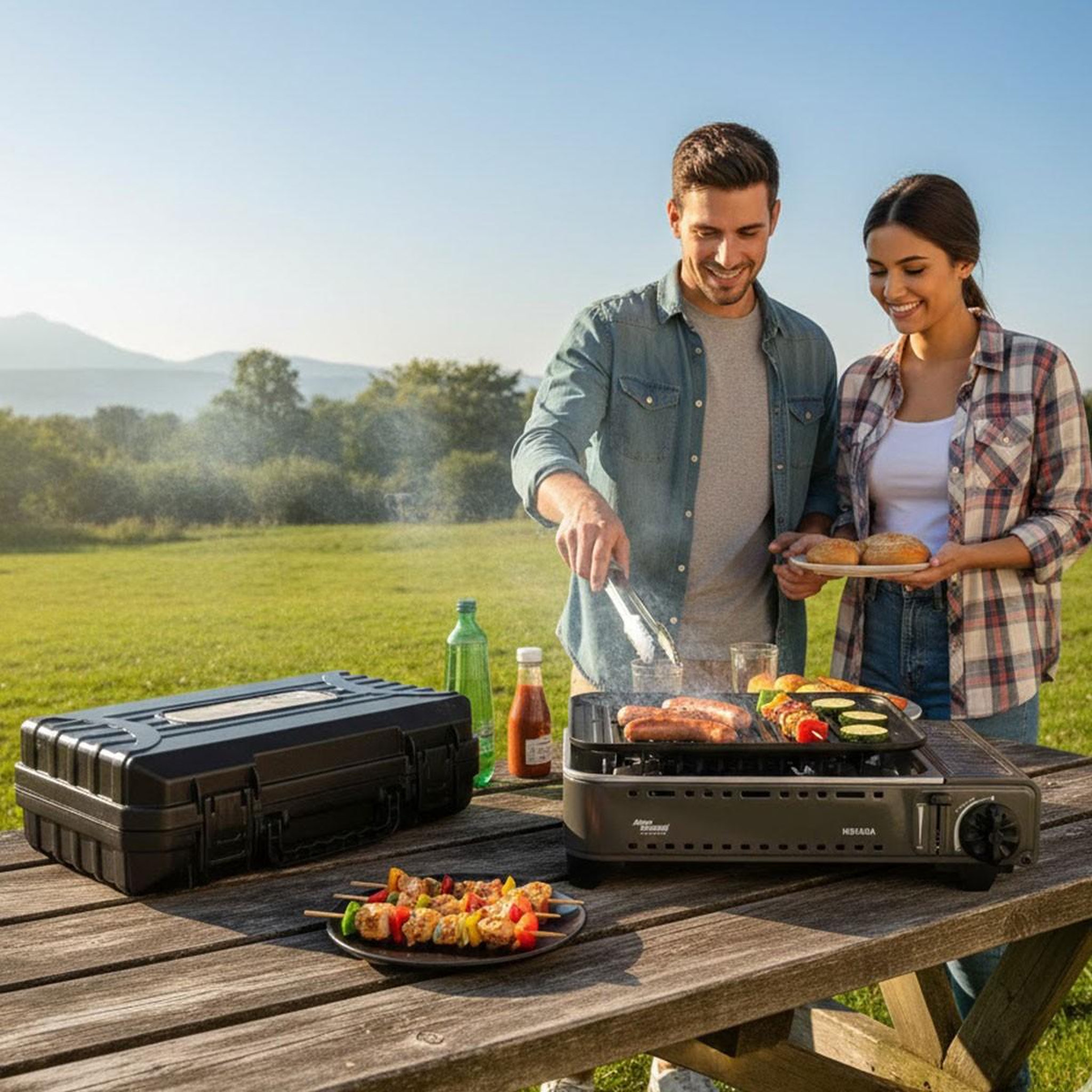 Voir la diapositive 4 : ALPENTECH Barbecue à gaz portable réchaud grill 1780w butane allumage piezo + mallette camping alpen
