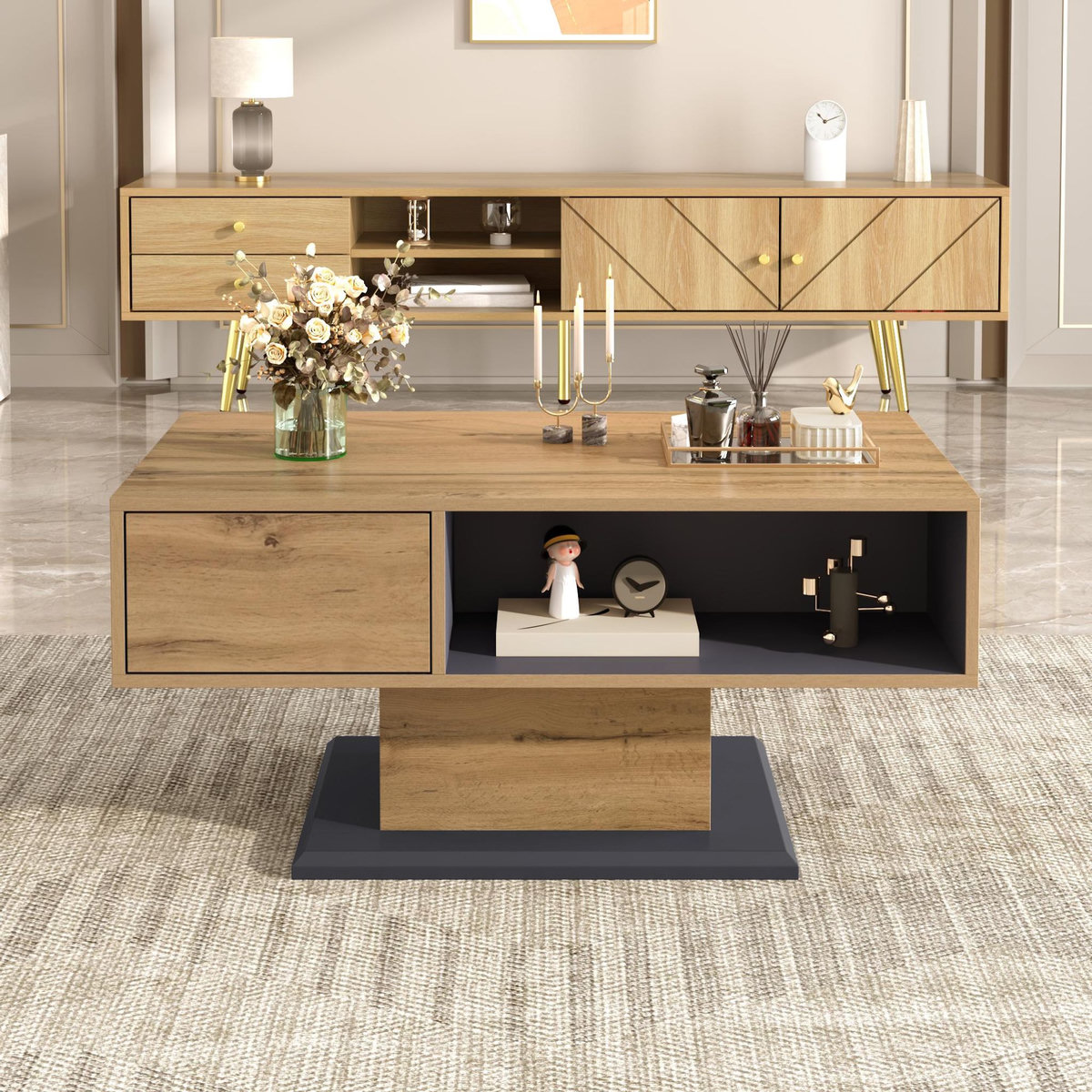 MERAX Table basse rectangulaire naturel - 50x100 cm panneau de particules