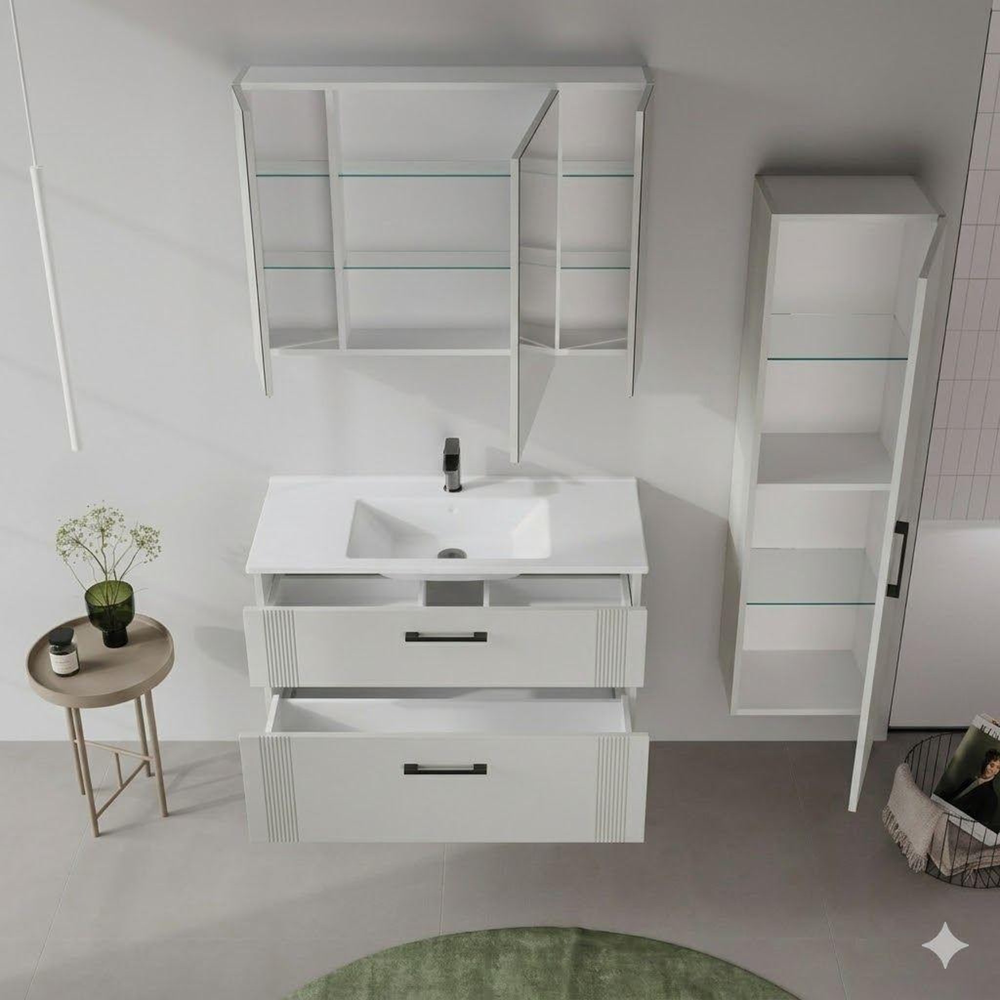 Voir la diapositive 3 : Habitat et Jardin Meuble Salle de Bain avec Miroir  Bari 100  - 97 x 16 x 66 cm - Matte Cashmere