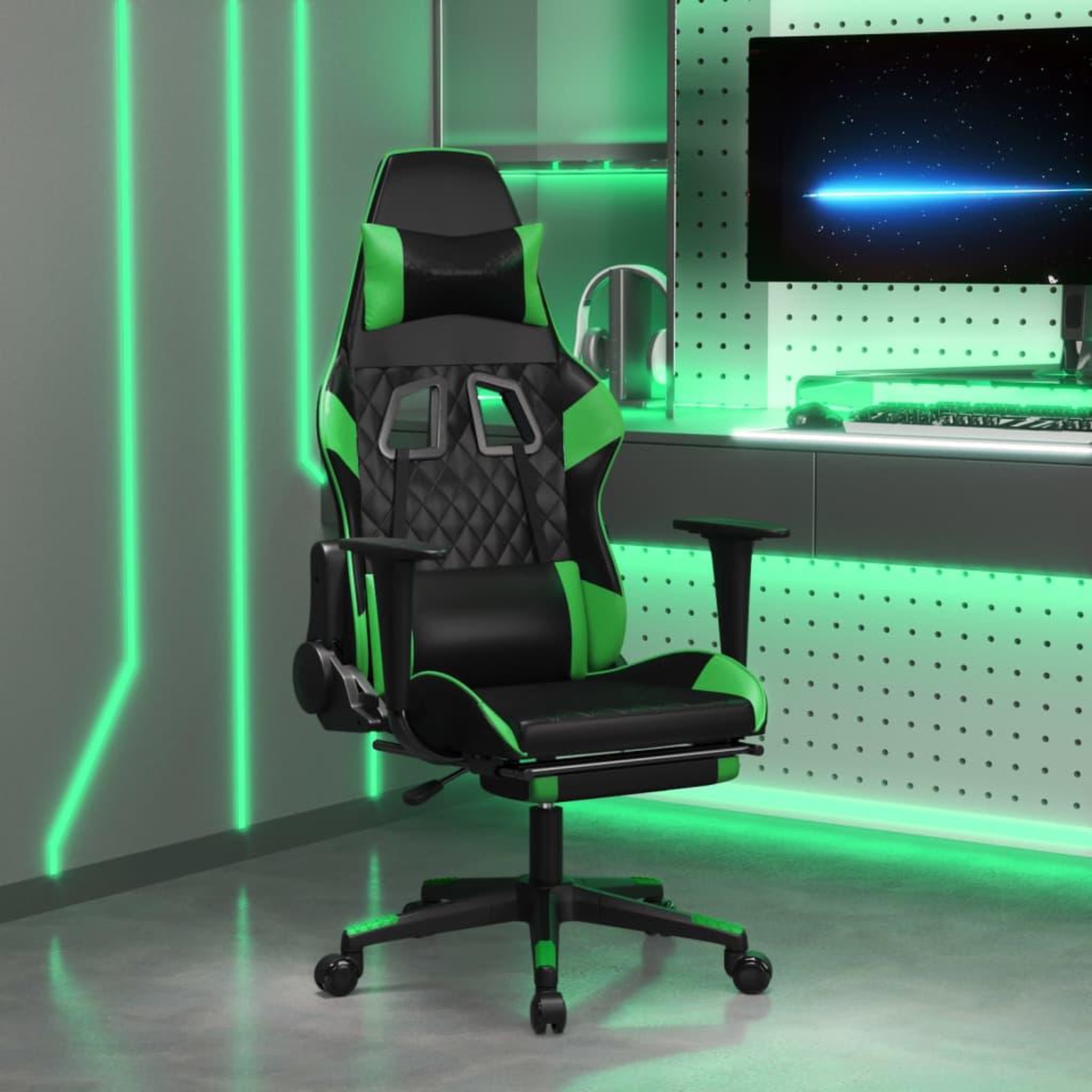 VIDAXL Chaise de jeu avec repose-pied Noir et vert Similicuir