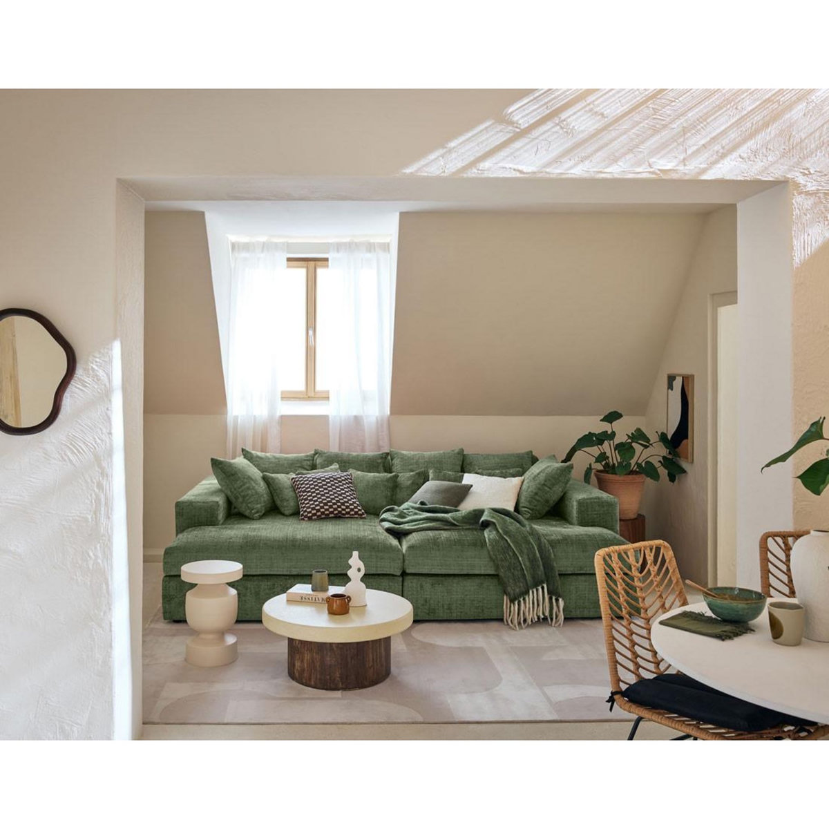 LISA DESIGN Collins - canapé droit 4 places avec double méridienne - assise profonde - en velours texturé