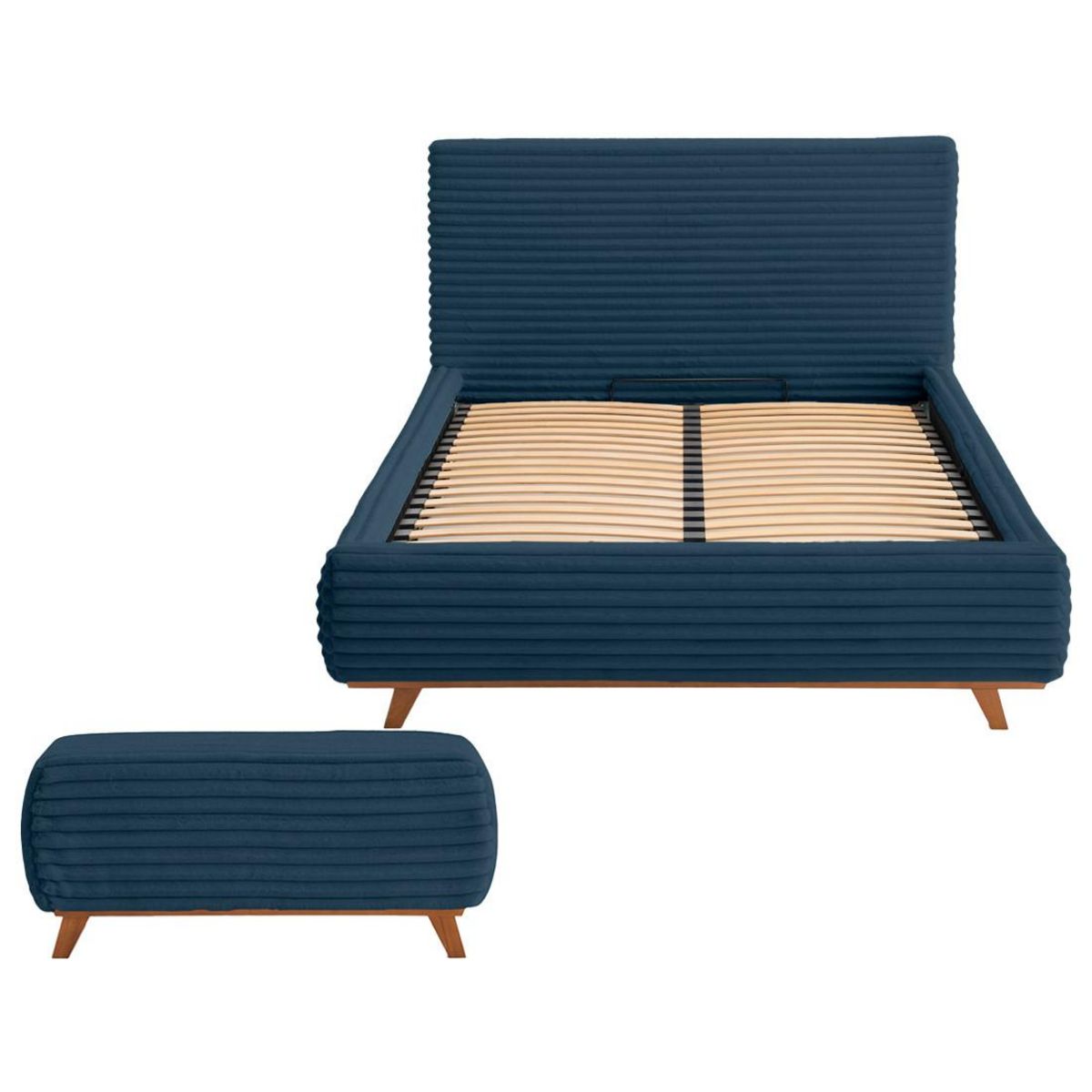 BEST MOBILIER Cristal - lit coffre avec bout de lit - 160x200 - sommier inclus - fausse fourrure côtelée