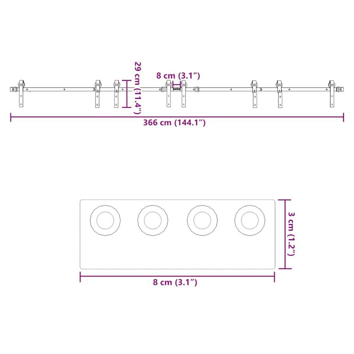 VIDAXL Kit de quincaillerie de porte coulissante 366 cm acier noir